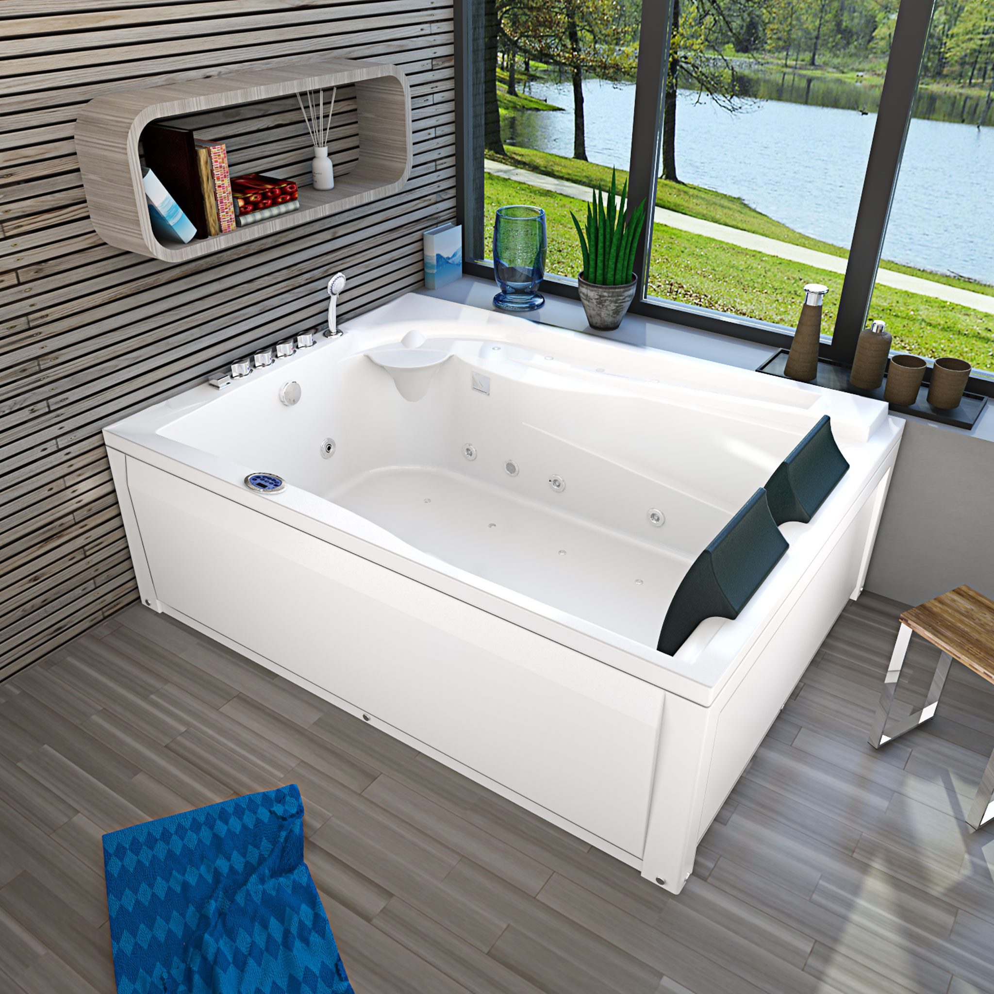 AcquaVapore Whirlpool-Badewanne Whirlpool Pool Badewanne Eckwanne W12H TH-A-ALL 135x180cm, (1-tlg), mit Ablaufgarnitur