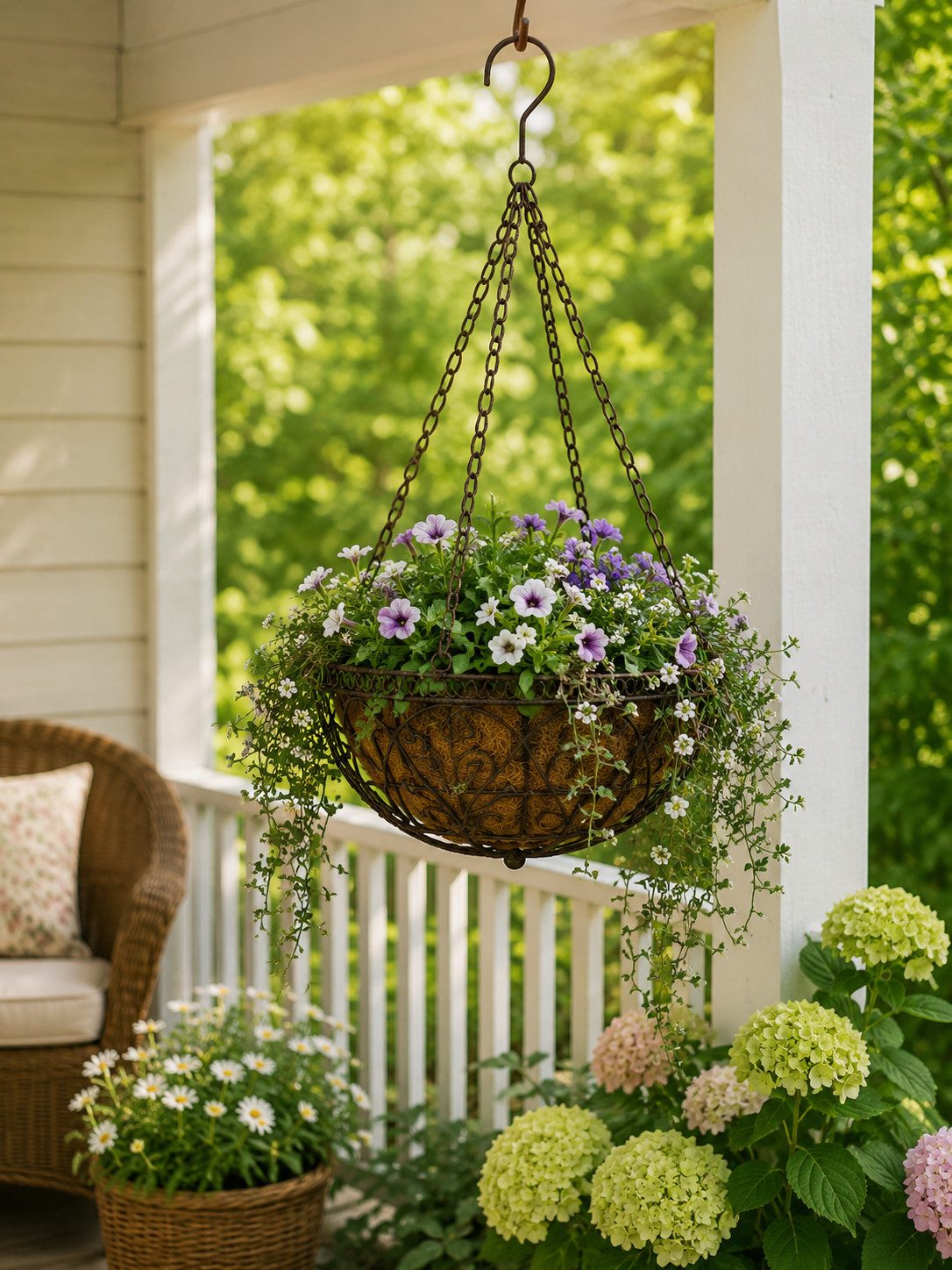 finehomegarden Blumenampel Hängeampel mit Kette Hängekorb Metallampel Blumenampel, Pflanzkorb Ø25cm H56cm Pflanzgefäß Garten / Paket