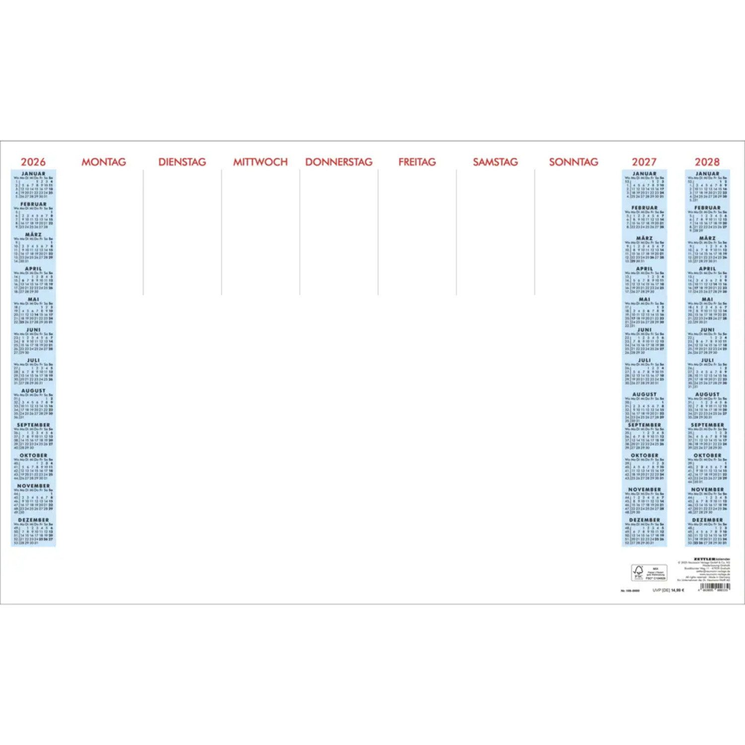 ZETTLER Tischkalender Zettler Schreibunterlage ohne Schutzleiste 2026 -...