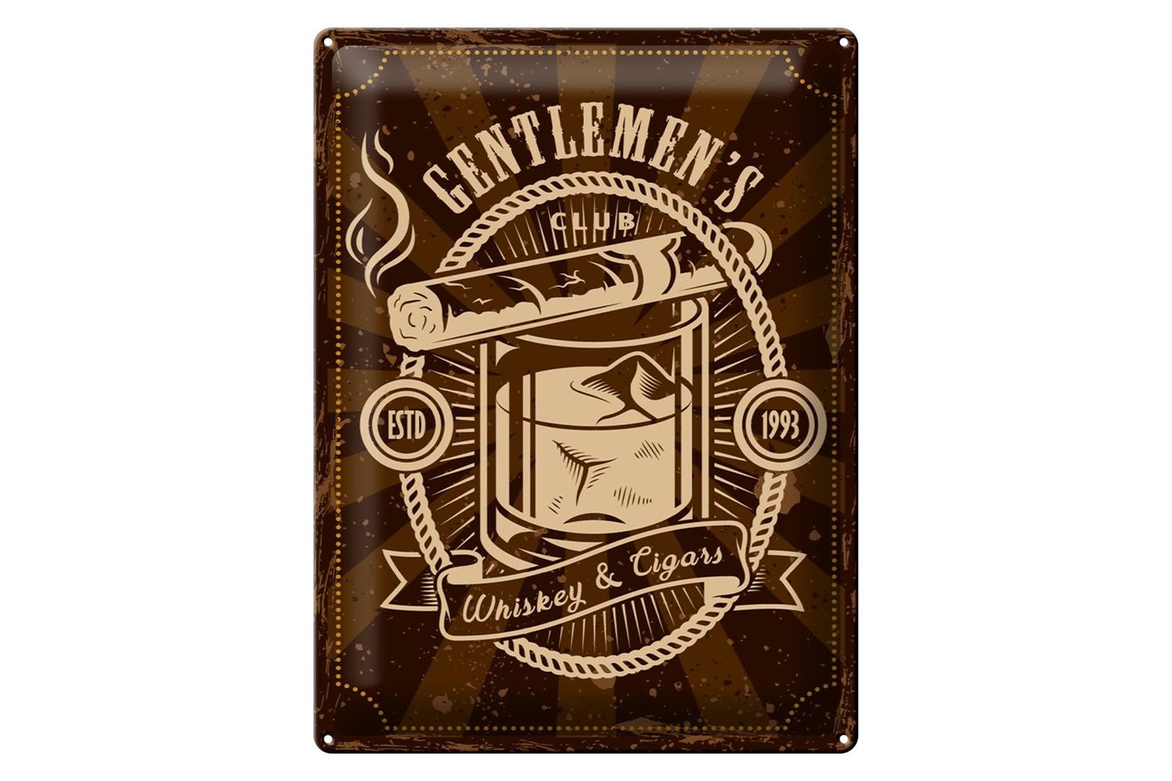 Metallschild Spruch Gentlemen`s Club Whiskey & Cigars 30x40cm