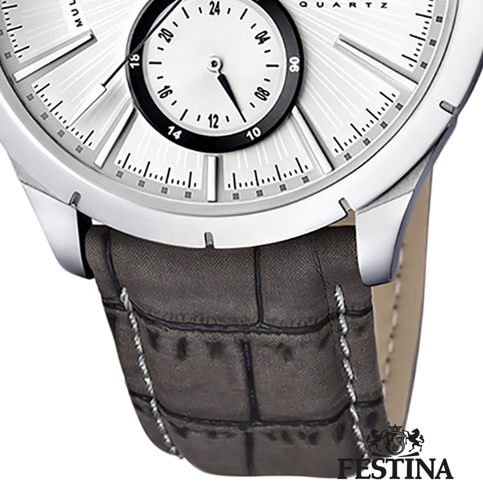 Festina Elegant Armbanduhr grau Lederarmband Uhr UF16573/X F16573/X, Herren rund, Multifunktionsuhr Herren Festina schwarz