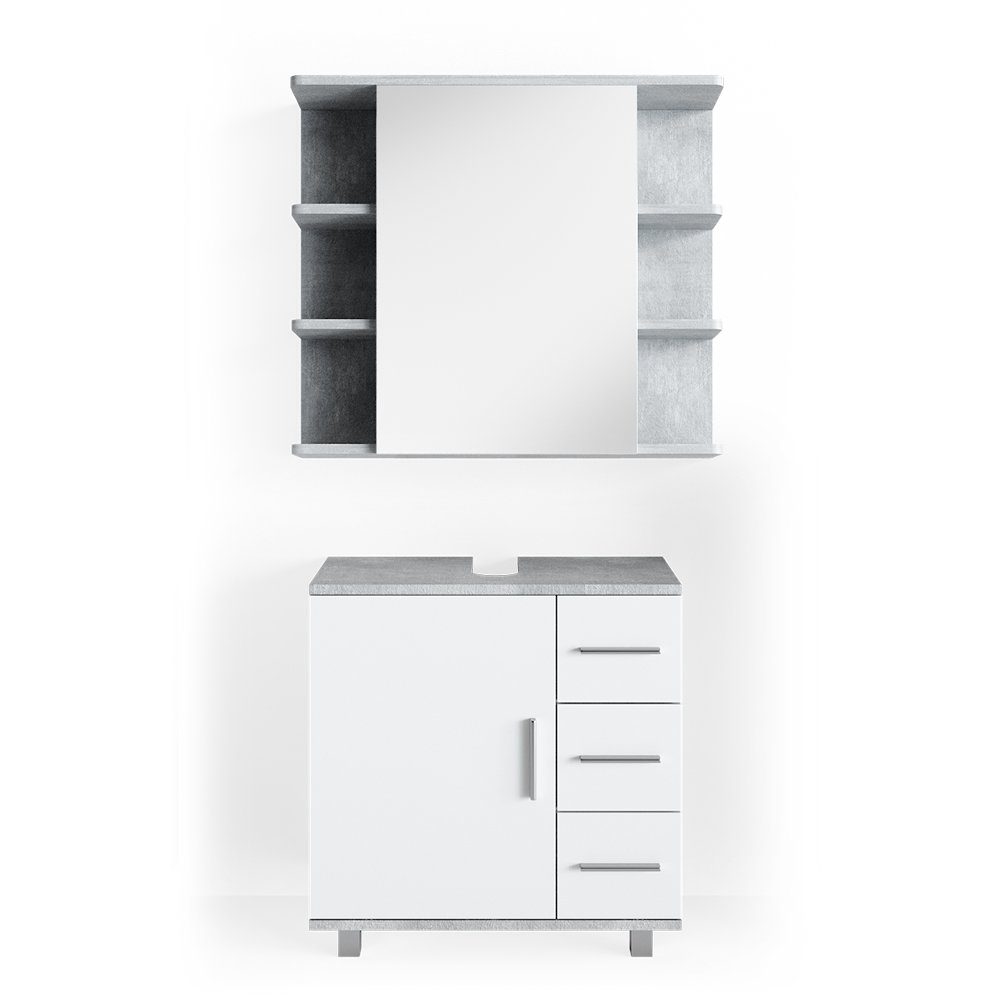 Vicco Badmöbel-Set Ilias, Weiß/Beton, 2 Teile, günstig online kaufen