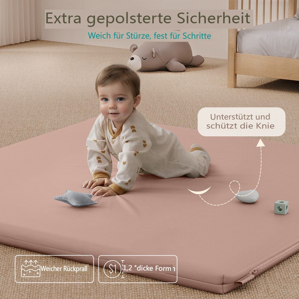 Comomy Spielmatte Ultraweiche Baby Krabbelmatte Laufstallmatte Kunstleder 127x127cm (3cm dicke Memory-Schaumstoffmatte, für Krabbeln & Bauchlage), Wasserdicht,  – Bild 4 von 5