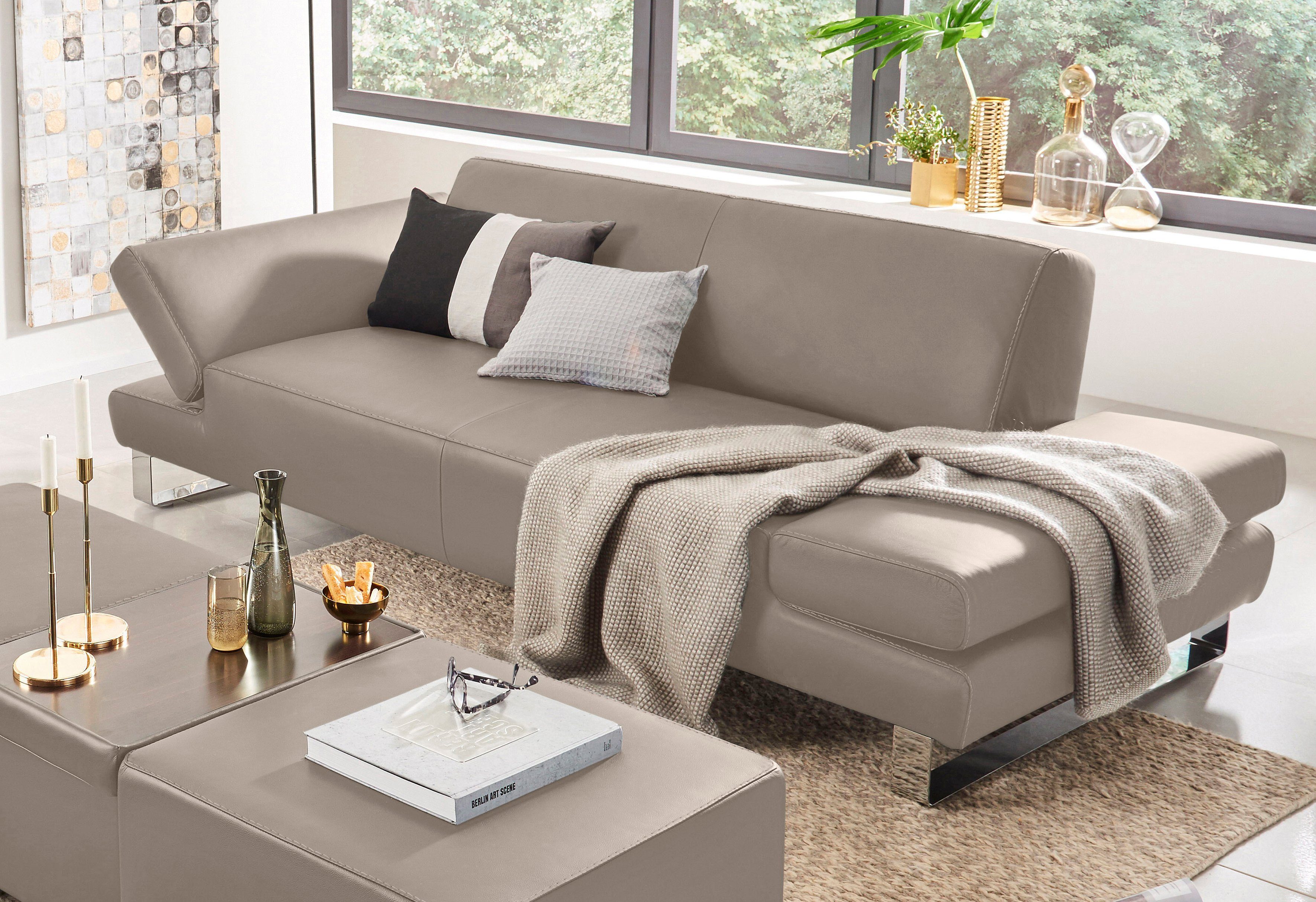 W.SCHILLIG 3-Sitzer taboo Designsofa mit hohem Sitzkomfort, mit Normaltiefe, inklusive Armlehnenverstellung, mit Kontrastnaht