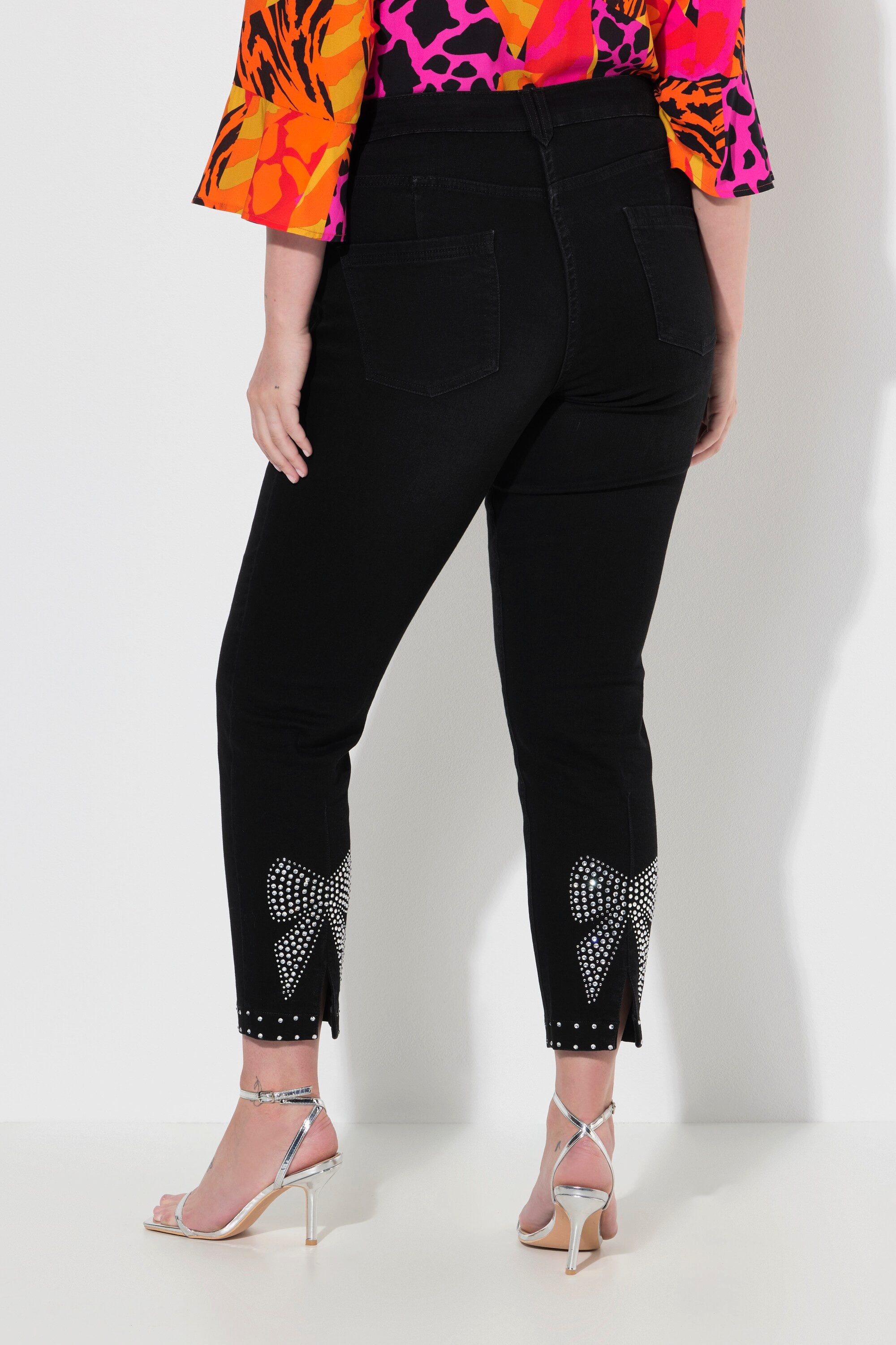MIAMODA Regular-fit-Jeans Jeans Slim Fit Ziersteinchen-Saum Glitzerschleife
