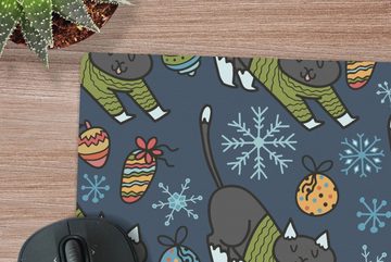 MuchoWow Gaming Mauspad Katzen - Schnee - Weihnachtskugel - Muster (1-St), Mousepad mit Rutschfester Unterseite, Gaming, 40x40 cm, XXL, Großes