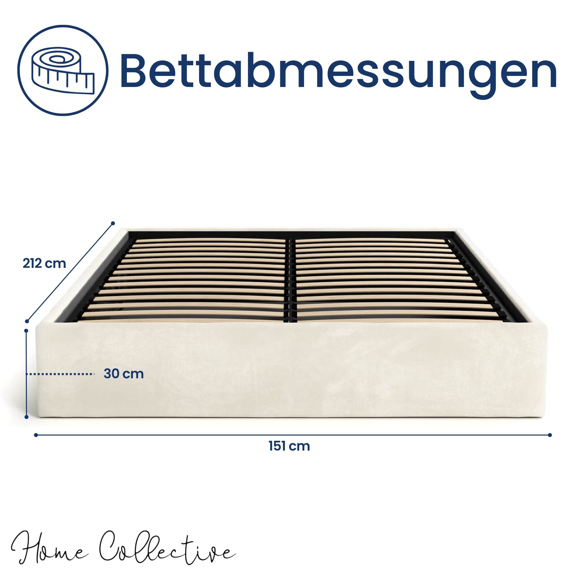 Home Collective Polsterbett Bett Doppelbett Bettgestell mit Lattenrost & Stauraum, platzsparend ohne Kopfteil, weiche Samtpolsterung, 140x200 cm beige
