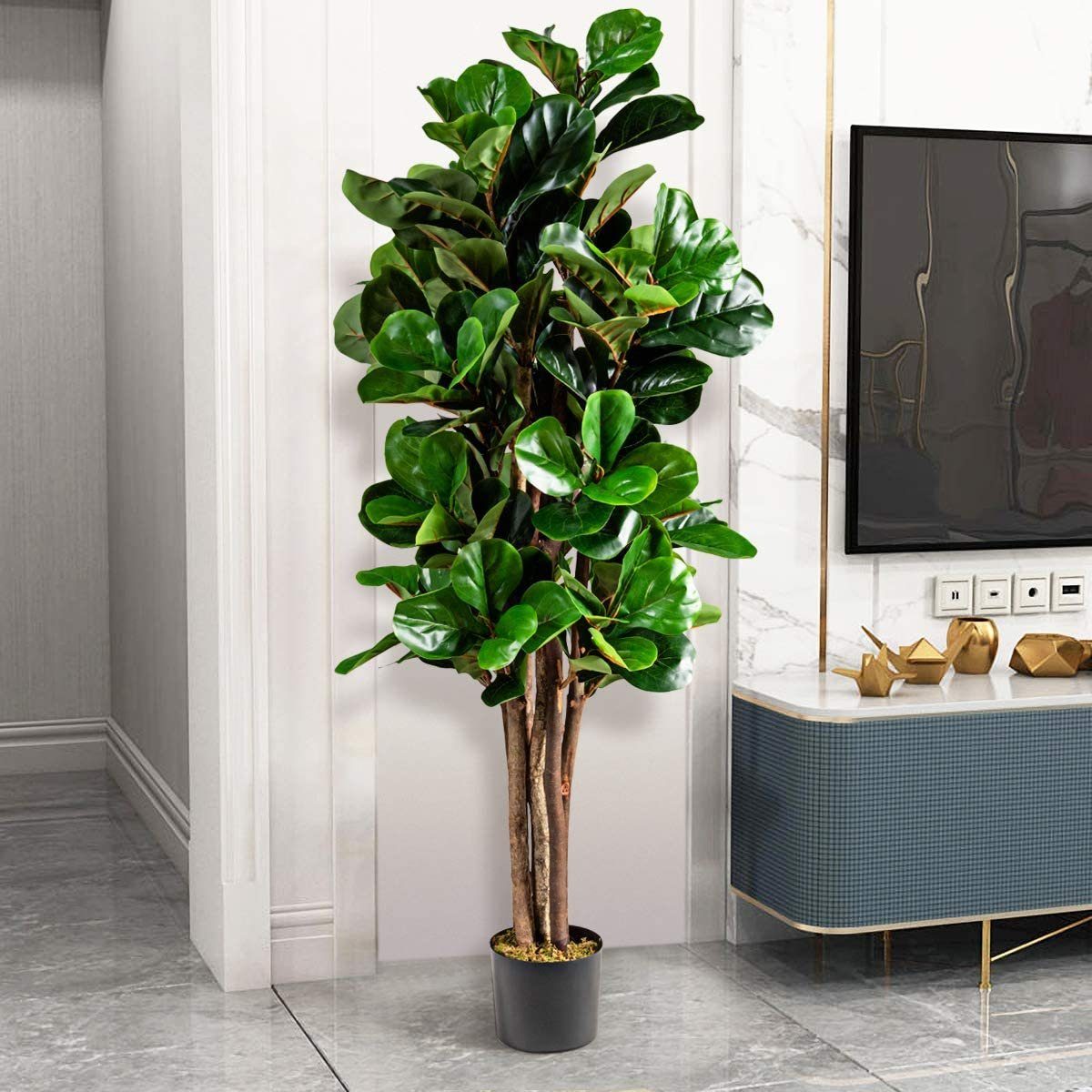 Kunstpflanze Künstlicher Feigenbaum, COSTWAY, 1,5m, mit Blumentopf günstig online kaufen