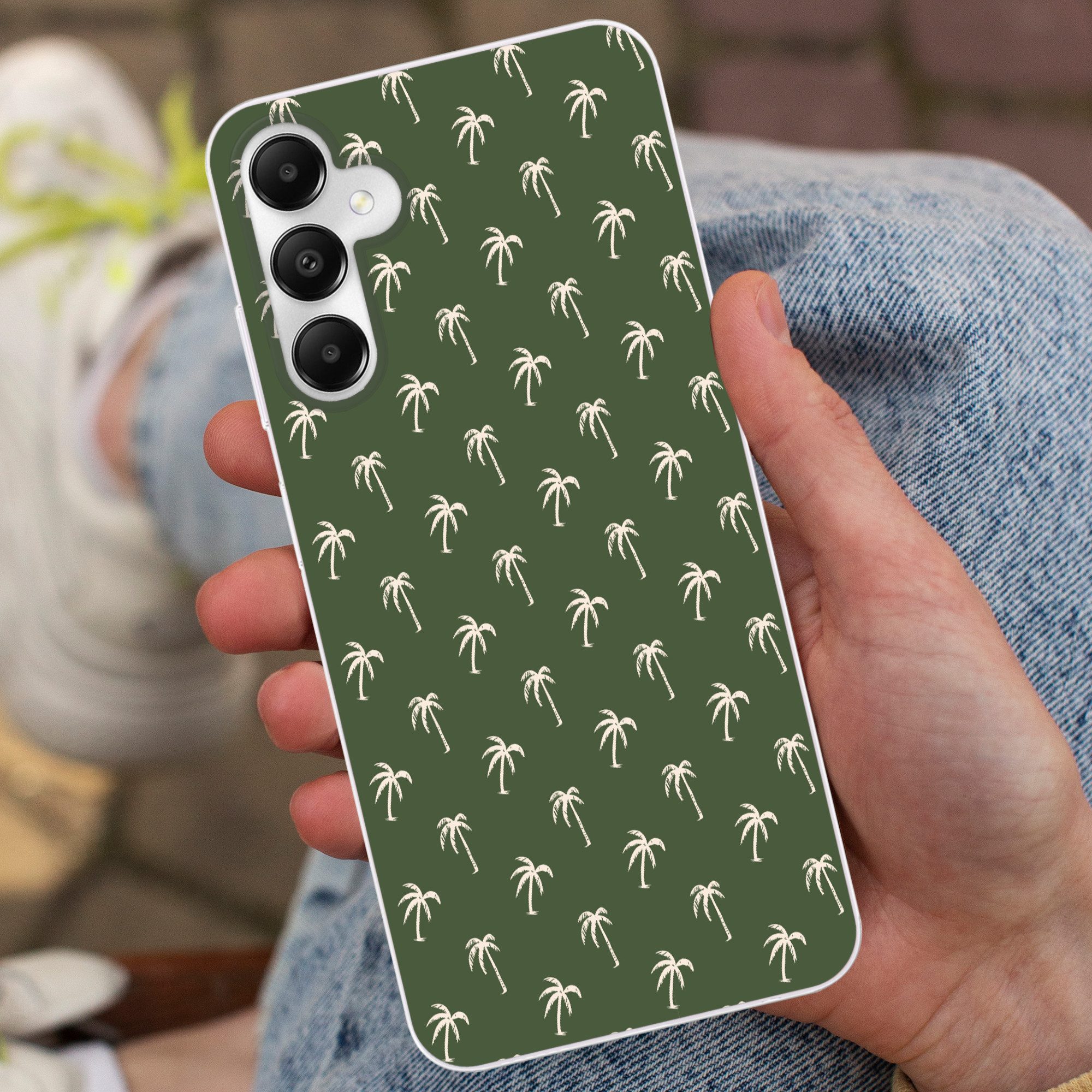 MuchoWow Handyhülle für Samsung Galaxy A05s Palmenmuster - Grün - Beige - Sommer, Smartphone-Bumper, Print, Handy Schutzhülle Dünn