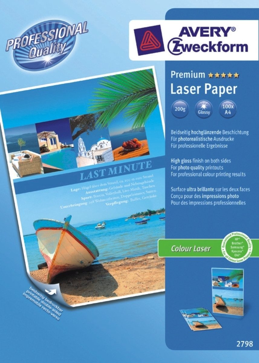 Avery Zweckform Kopierpapier Fotopapier Laser A4 200g/qm glossy VE=100 Blatt (14 Stück)