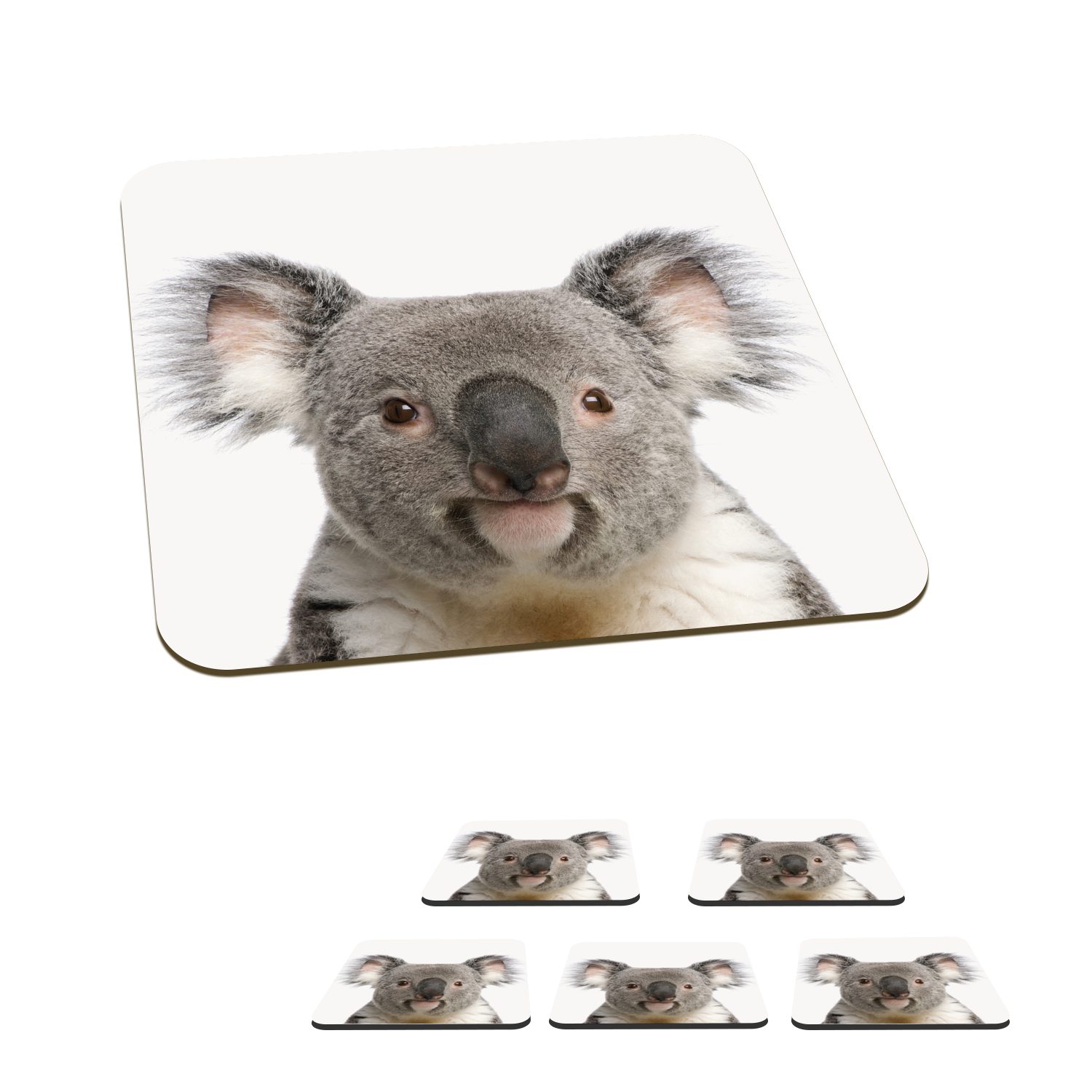 MuchoWow Glasuntersetzer Koala - Koala Bär - Mädchen - Jungen - Tiere, Zubehör für Gläser, 6-tlg., Tassenuntersetzer Kork, Quadrat, Untersetzer Set Gläser, 10x10 cm