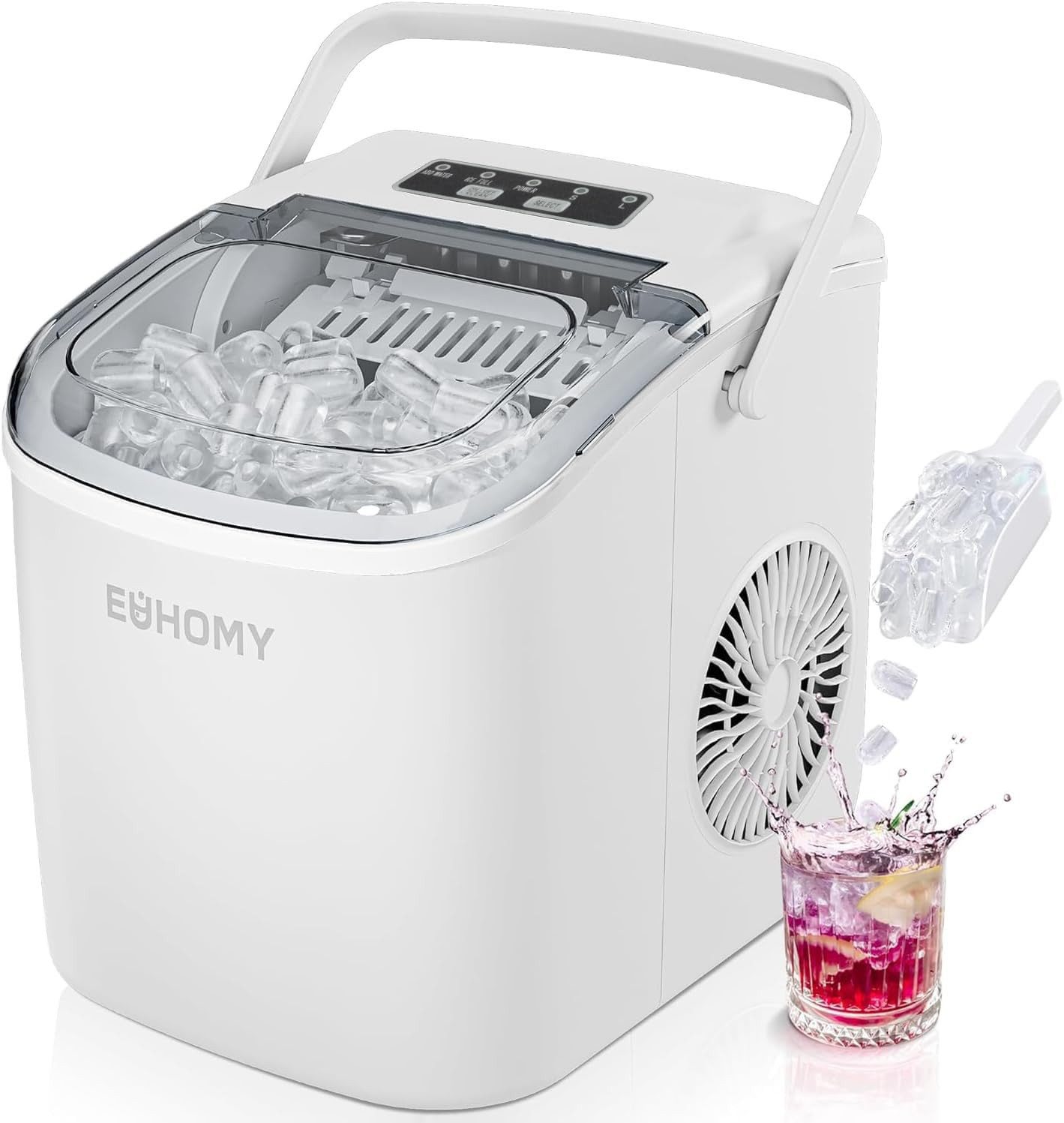 EUHOMY Eiswürfelmaschine Kleine Eiswürfelmaschine, 9 Eiswürfel in 6 Minuten, 12 kg/24 Stunden, selbstreinigende, Eiswürfelmaschinen für Zuhause, Küche, Büro und Bar