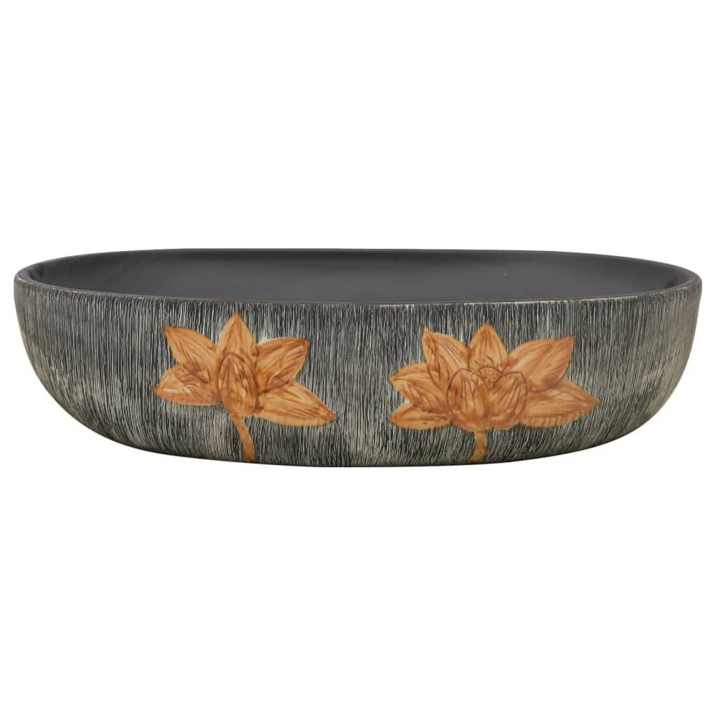 vidaXL Waschbecken 59 x 40 x 14 cm Waschbecken Badezimmer Aufsatzwaschbecken Grau und Sch