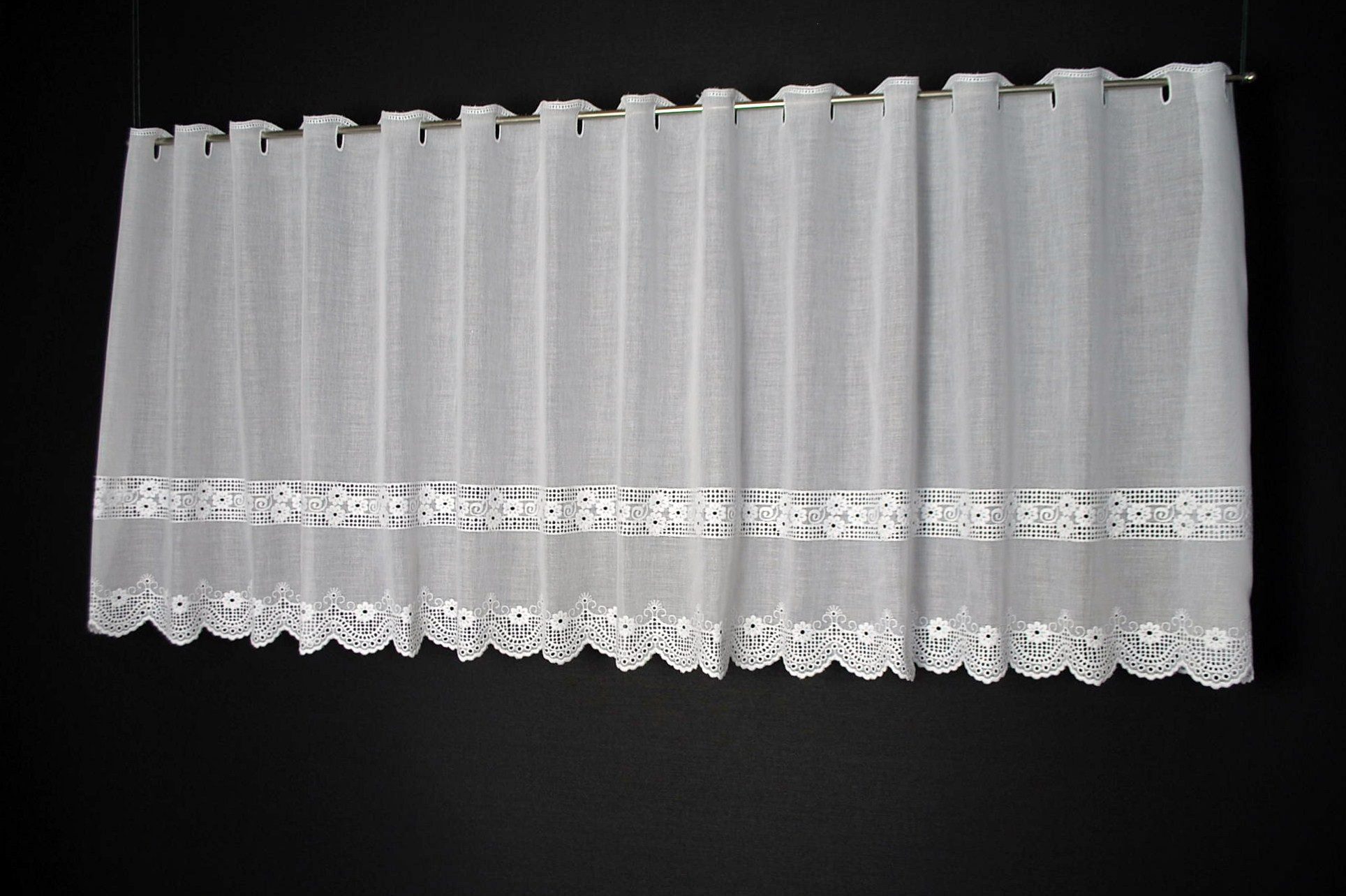 Gardinen Kranzusch Scheibengardine Batist bestickte Blumen (1 St), Stangendurchzug, transparent, Stablöcher,transparent,verschiedene Höhen, Breiten