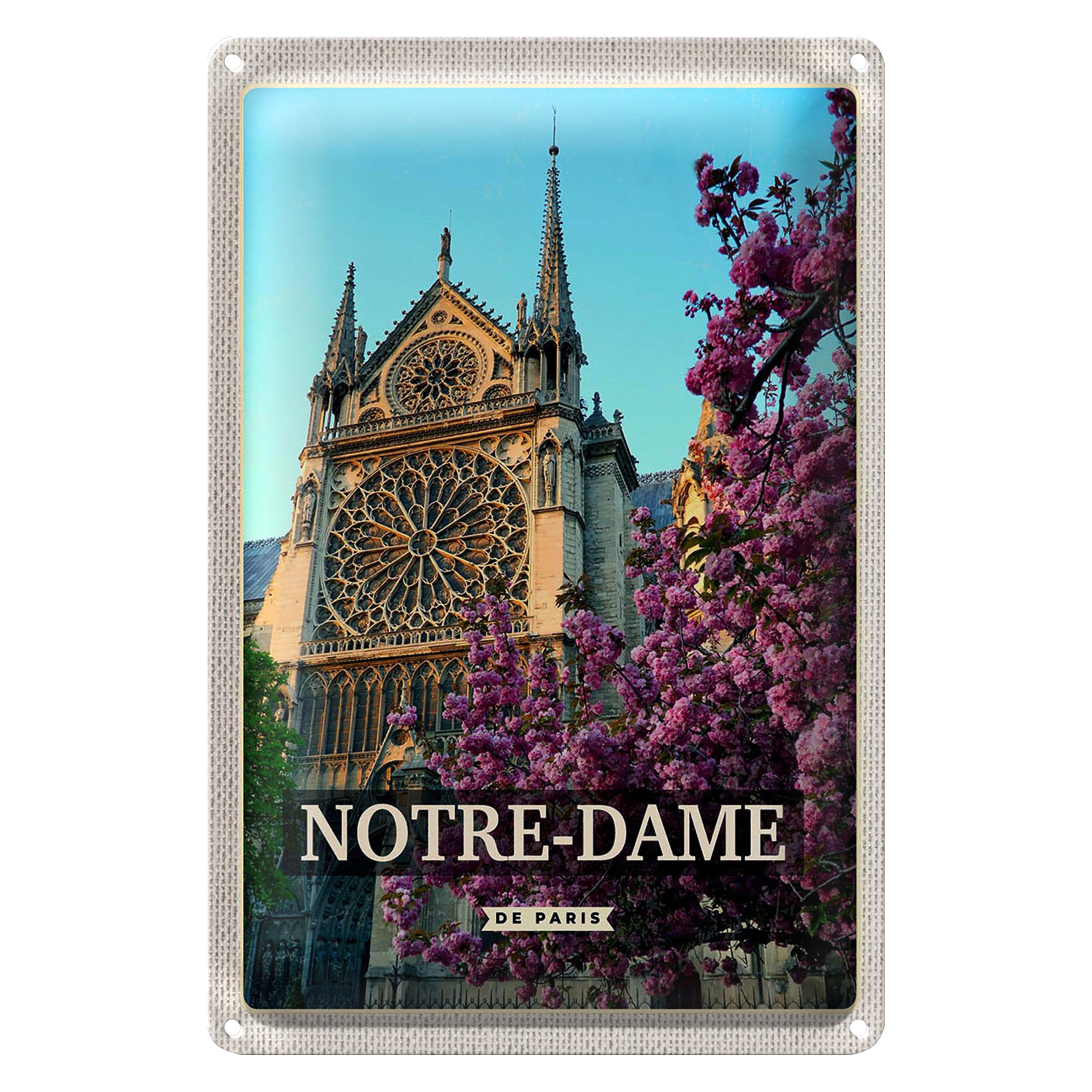 Roomando Metallschild Blechschild Reise 20x30cm Notre-Dame de paris Reiseziel Urlaub