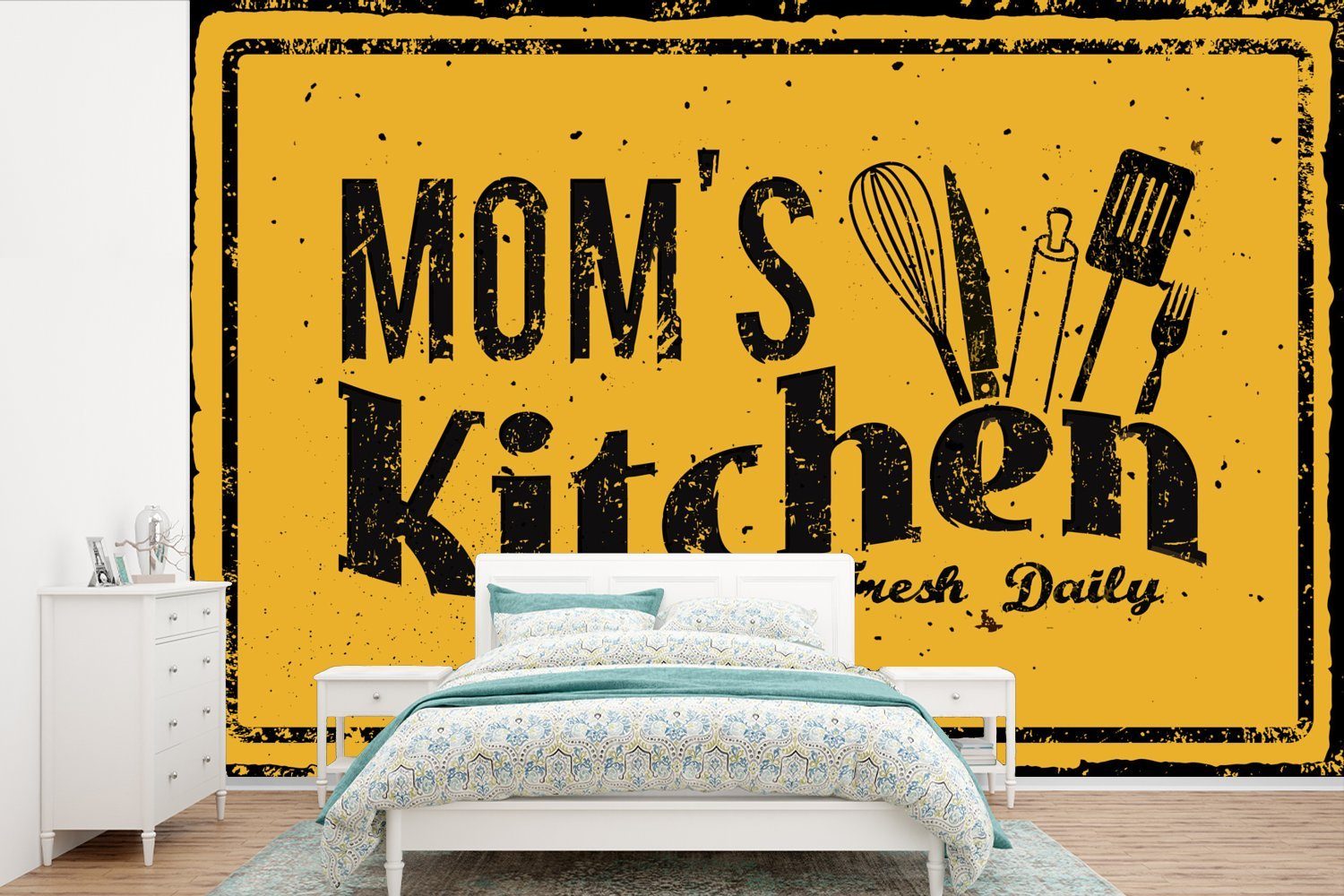 MuchoWow Fototapete Küche - Mama - Vintage, Matt, bedruckt, (6 St), Wallpaper für Wohnzimmer, Schlafzimmer, Kinderzimmer, Vinyl Tapete