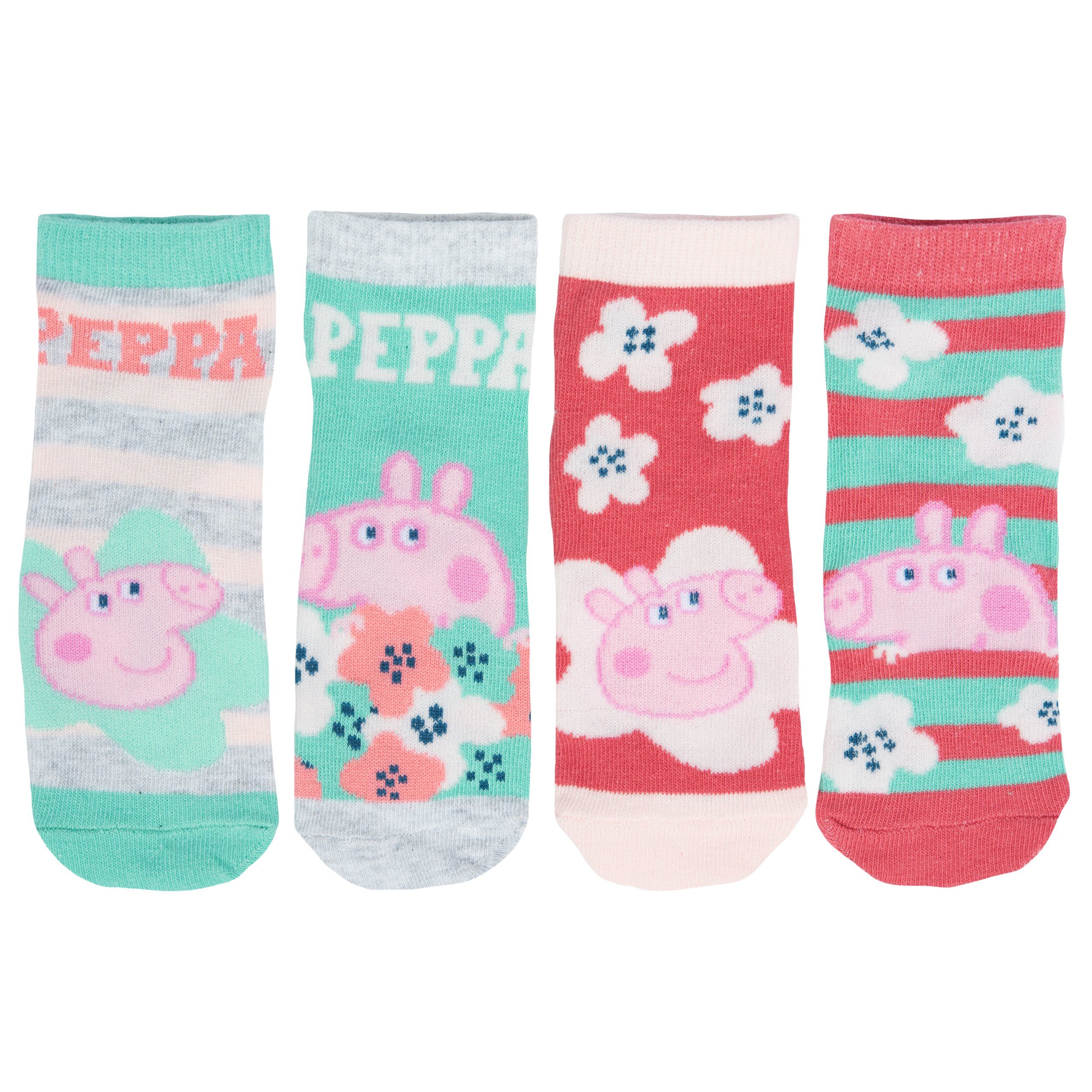 United Labels® Socken Peppa Wutz - Streifen und Blumen (4er Pack)