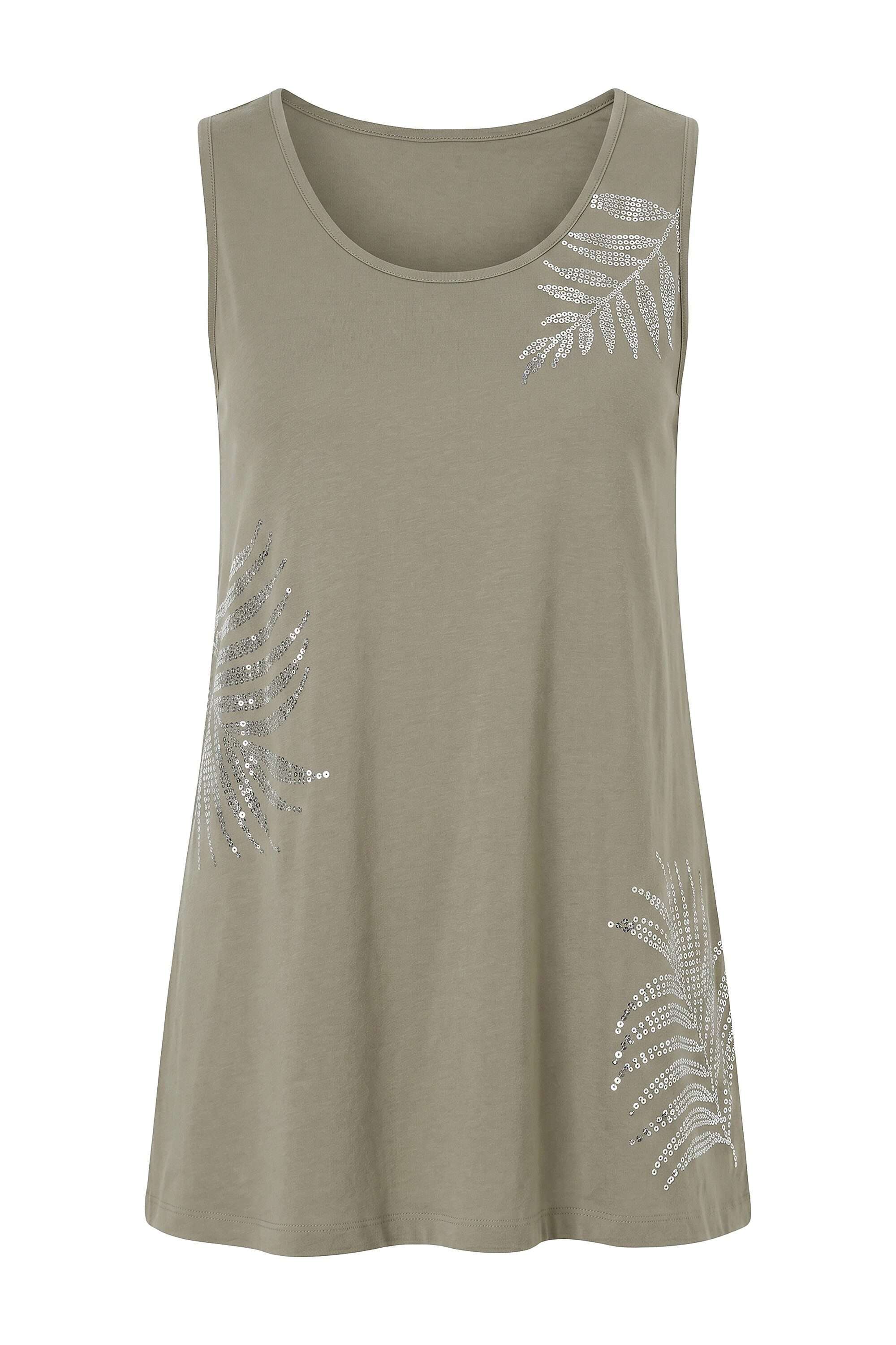Angel of Style Longtop Top A-Linie glänzender Blätter-Druck