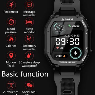 findtime Smartwatch (1,69 Zoll, Android, iOS), mit 24 Modi, wasserdicht, 3 ATM, Herzfrequenzmonitor, Fitness Tracker