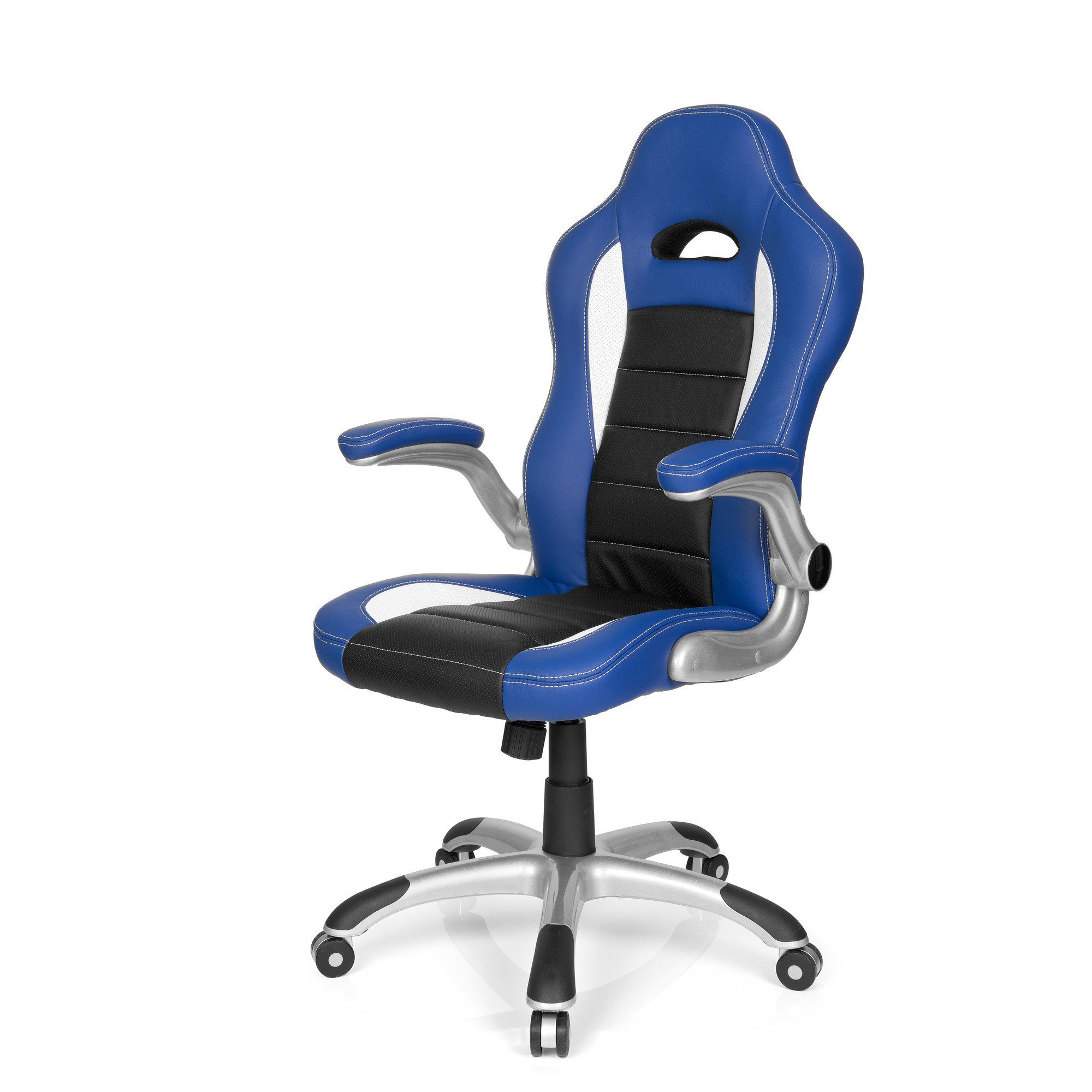 ergonomisch SPORT / Schwarz GAME Drehstuhl hjh Blau Weiß Gamingstuhl Kunstleder, OFFICE /