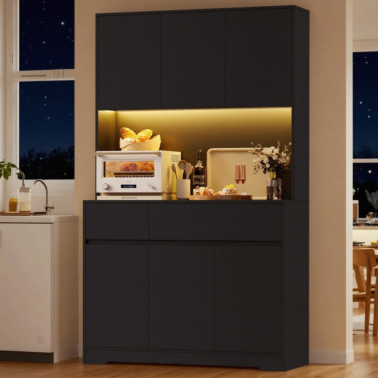 Homfa Küchenbuffet Küchenschrank Buffetschrank mit LED-Beleuchtung günstig online kaufen