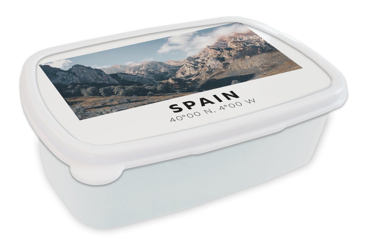 MuchoWow Lunchbox Spanien - Berge - Sommer, Kunststoff, (2-tlg), Brotbox für Kinder und Erwachsene, Brotdose, für Jungs und Mädchen weiß