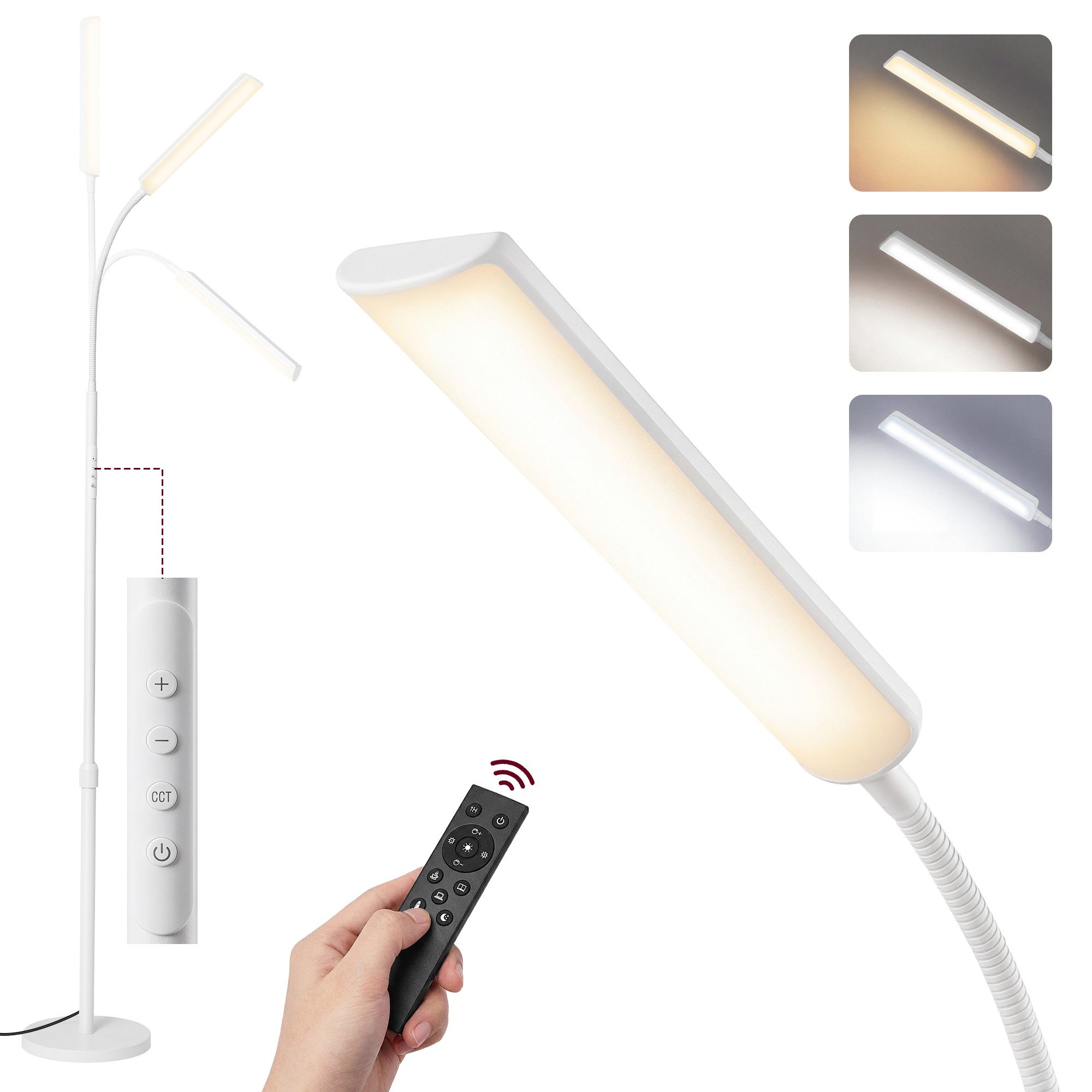 VASAGLE Stehlampe Stehleuchte, Leselampe, 141-175 cm höhenverstellbar, 360° drehbarer Schwanenhals, Timer- und Memory-Funktion, Fernbedienung
