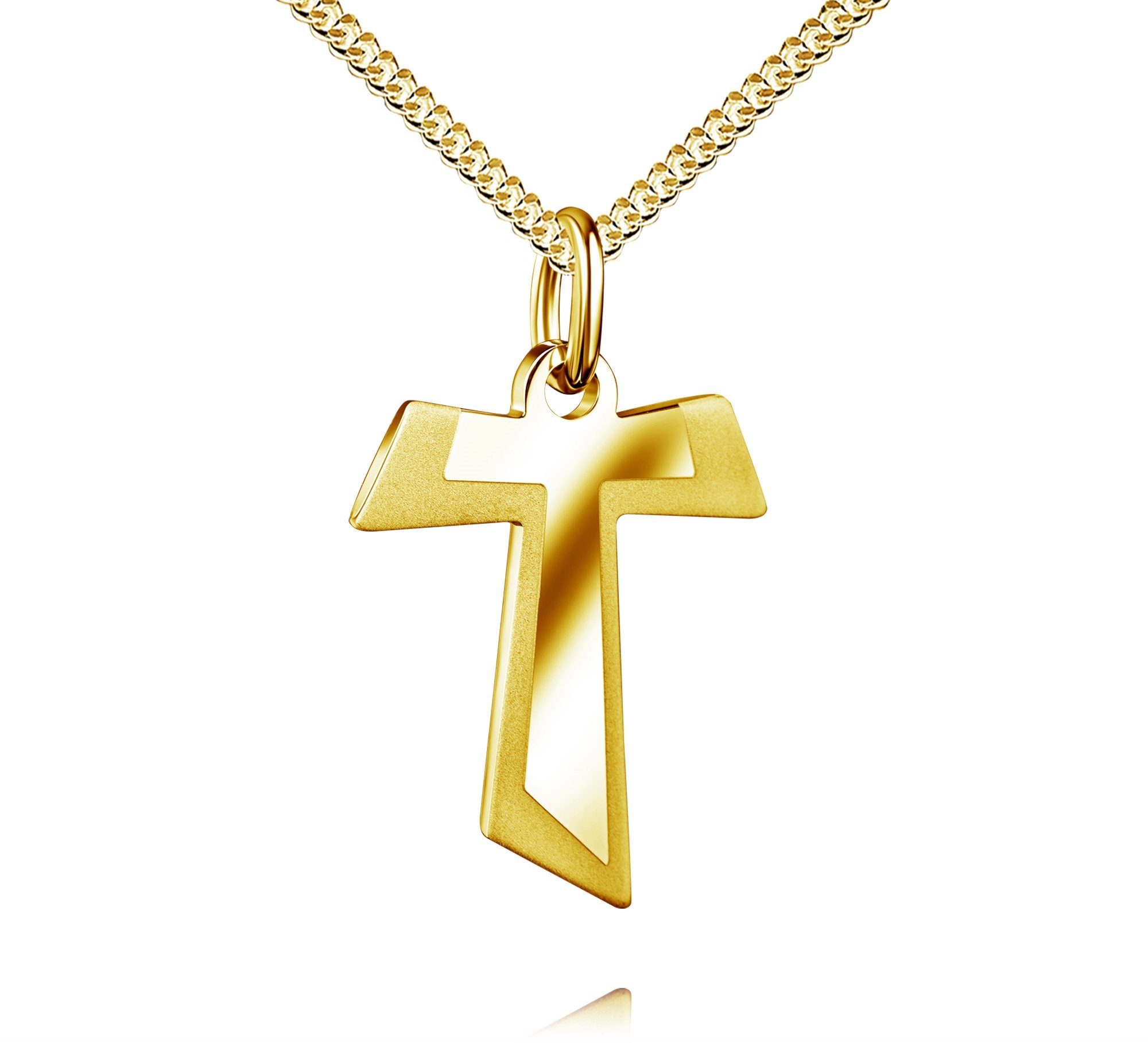 JEVELION Kreuzkette Antoniuskreuz Taukreuz 333 Gold - Made in Germany  (Goldkreuz, für Damen und Herren), Mit Kette vergoldet- Länge wählbar 36 -  70