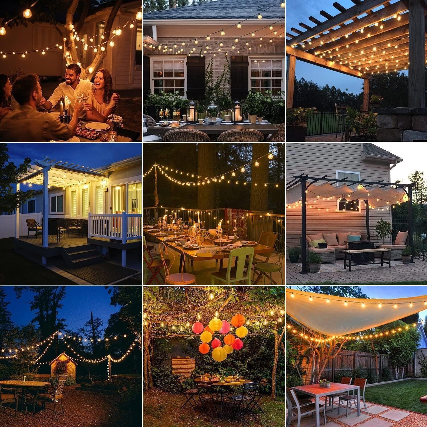 Elegear Lichterkette outdoor strom 9/18M LED lichterkette außen/indoor mit Timer, 8 Modi, gartenleuchten mit 15+2 G40 Glühbirnen für terrasse zaun wohnzimmer