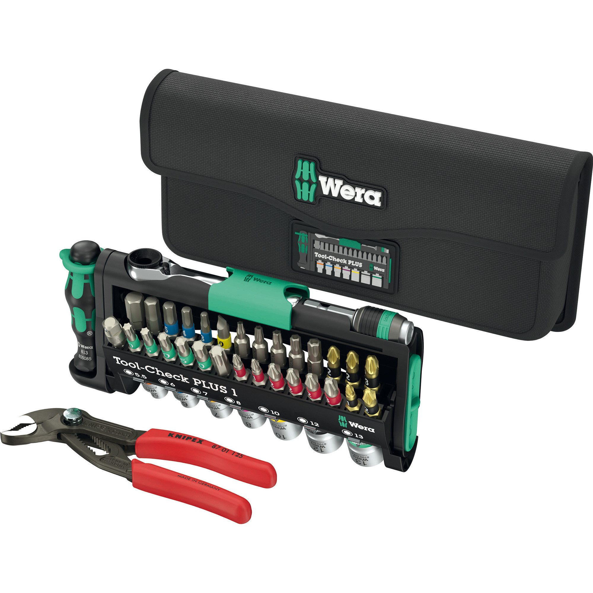 Bohrer- und Bitset Wera Tool-Check Combi 1, mit KNIPEX Cobra