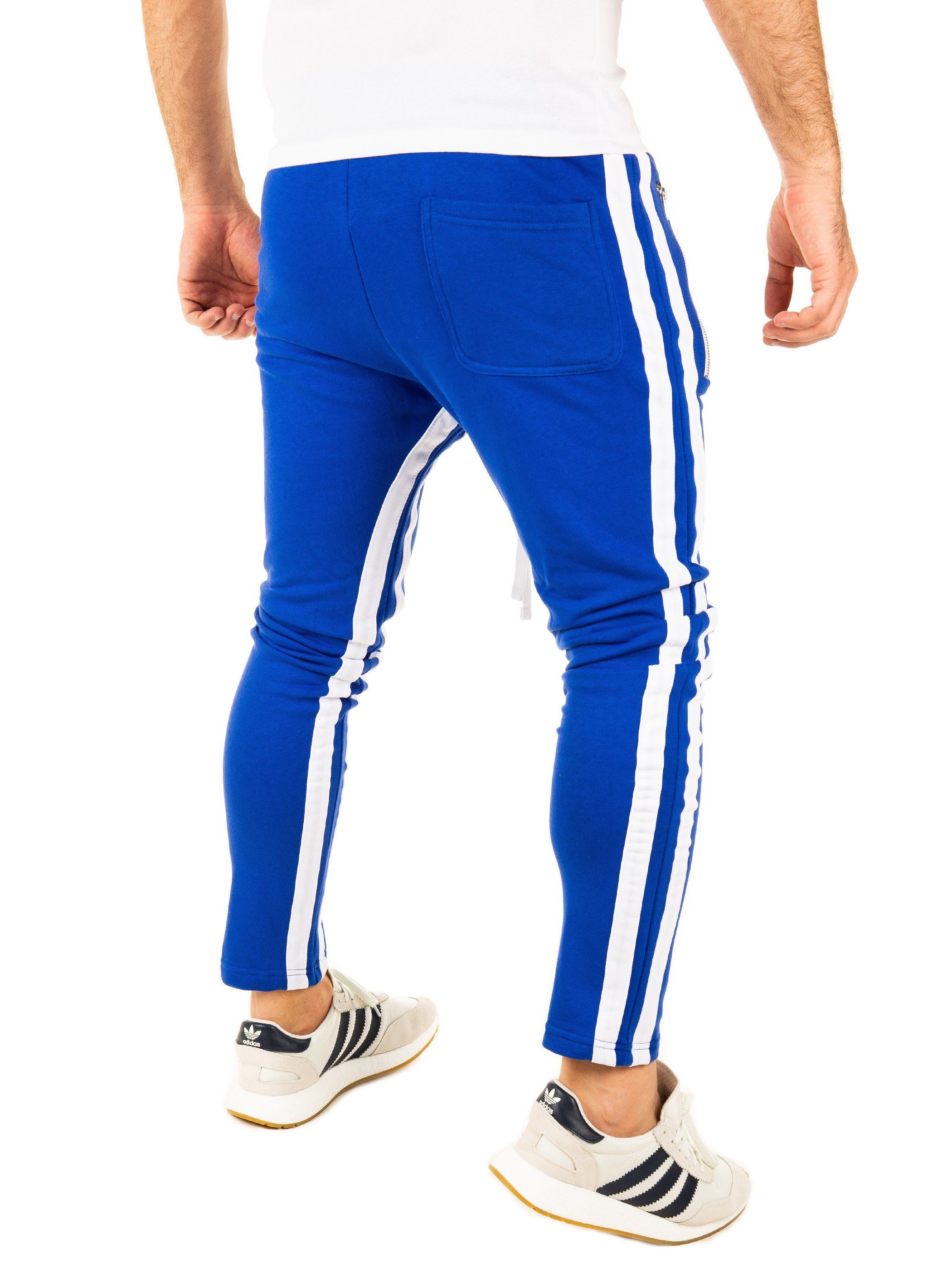 Retro PITTMAN mit Kordelzug Blau elastischem, 0301) Jogginghose (1-tlg) Pant 2 - (blue/white Stripes Pittman Bund mit Track