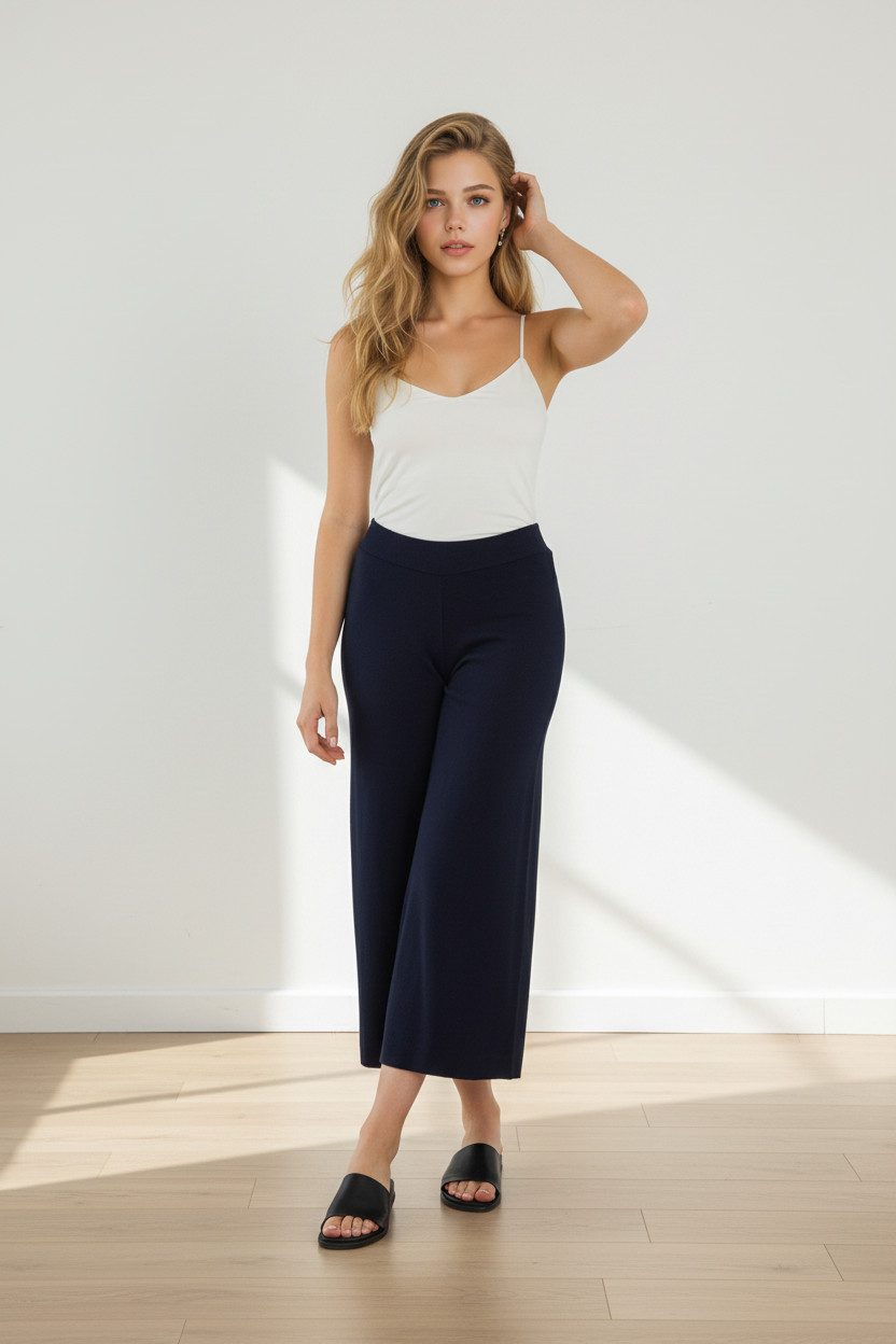 Zuckerwatte Strickhose mit weitem Bein, aus feinem Viskose Stretch