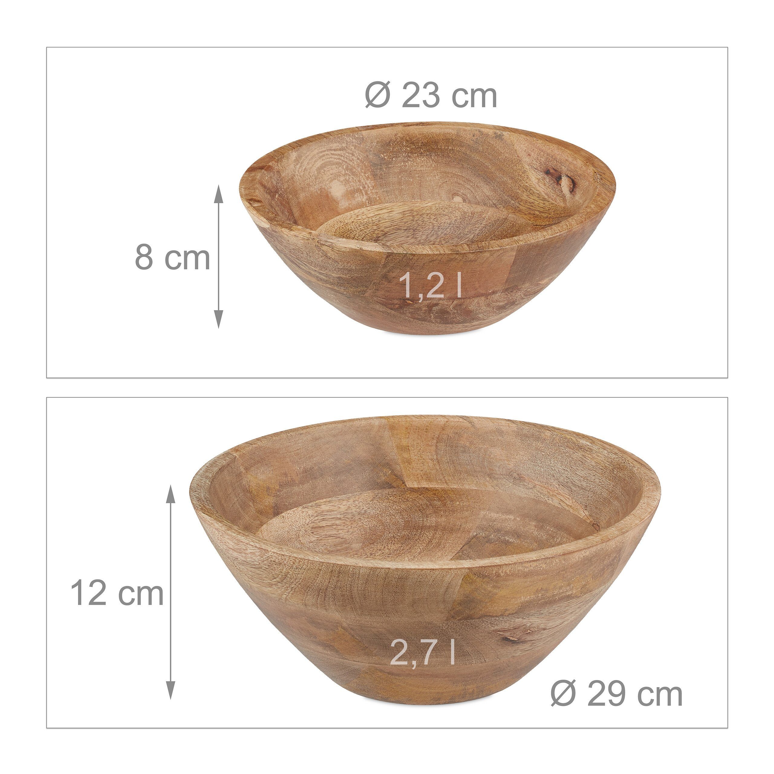 relaxdays Salatschüssel 2er Set Mangoholz, Holz, (2-tlg) – Bild 4 von 5