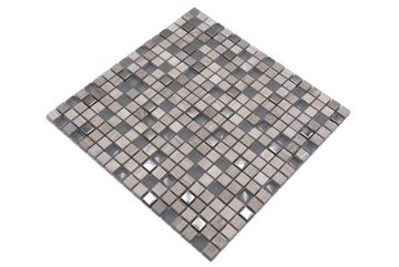 Mosani Mosaikfliesen Glasmosaik Naturstein Mosai hellgrau silber matt / 10 Matten