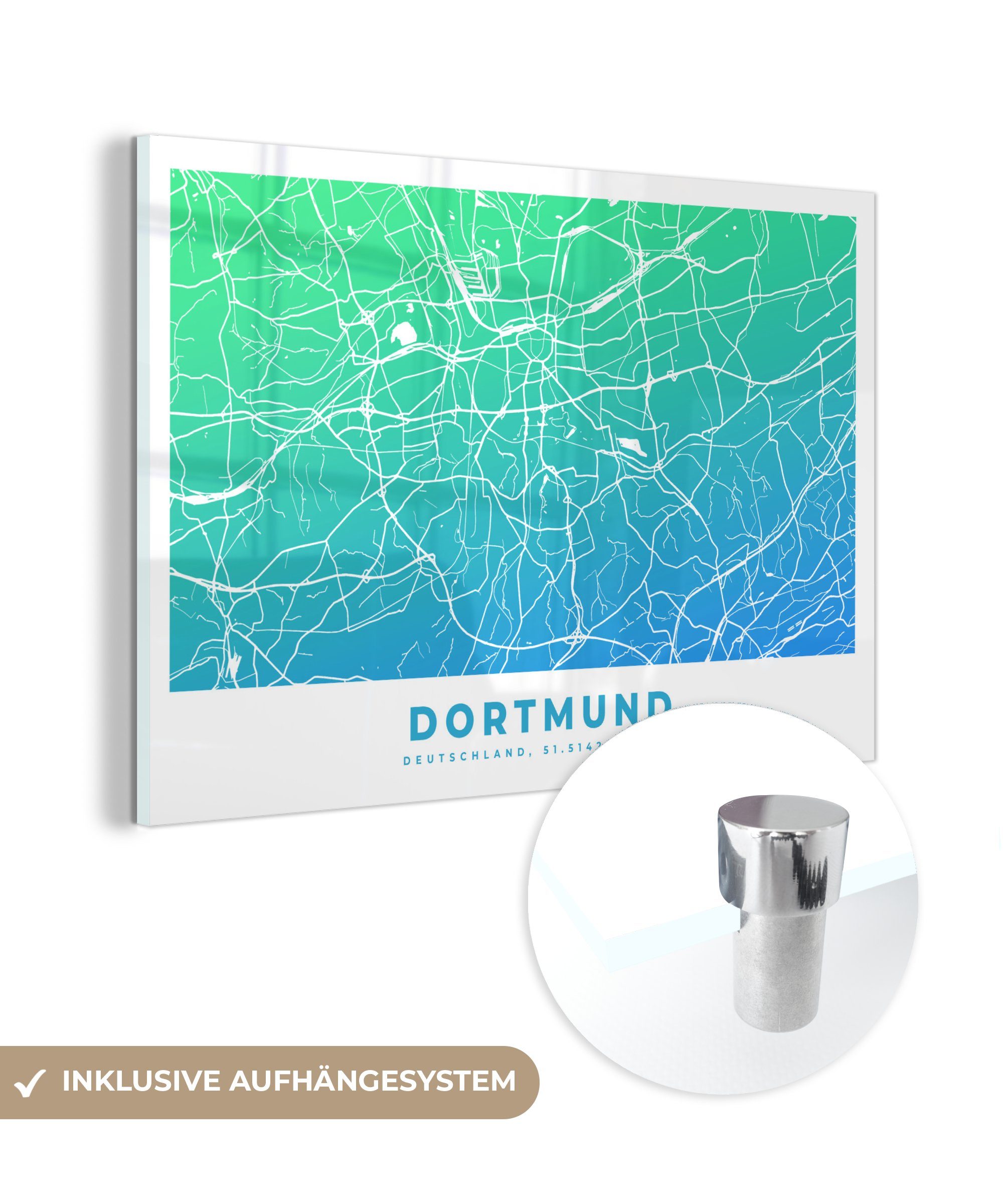 Acrylglasbilder MuchoWow Dortmund - St), Acrylglasbild & Stadtplan (1 - Wohnzimmer Deutschland, Schlafzimmer