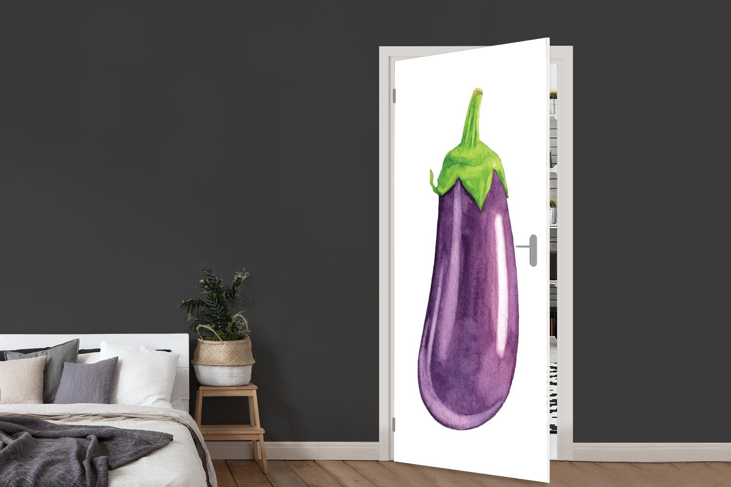 MuchoWow Türtapete Aquarell - Aubergine - 75x205 bedruckt, Fototapete cm Türaufkleber, Matt, St), Violett, (1 Tür, für