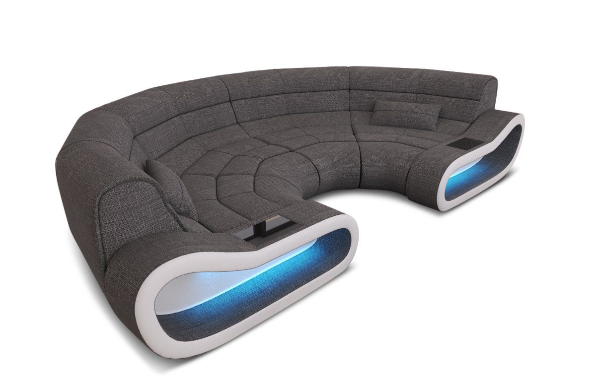 mit Sofa Bigsofa mit LED, Stoff Stoffsofa ergonomischer Dreams Designersofa H13 Dunkelgrau-Weiss Ecksofa Couch Sofa, Rückenlehne Polster Concept Polstersofa