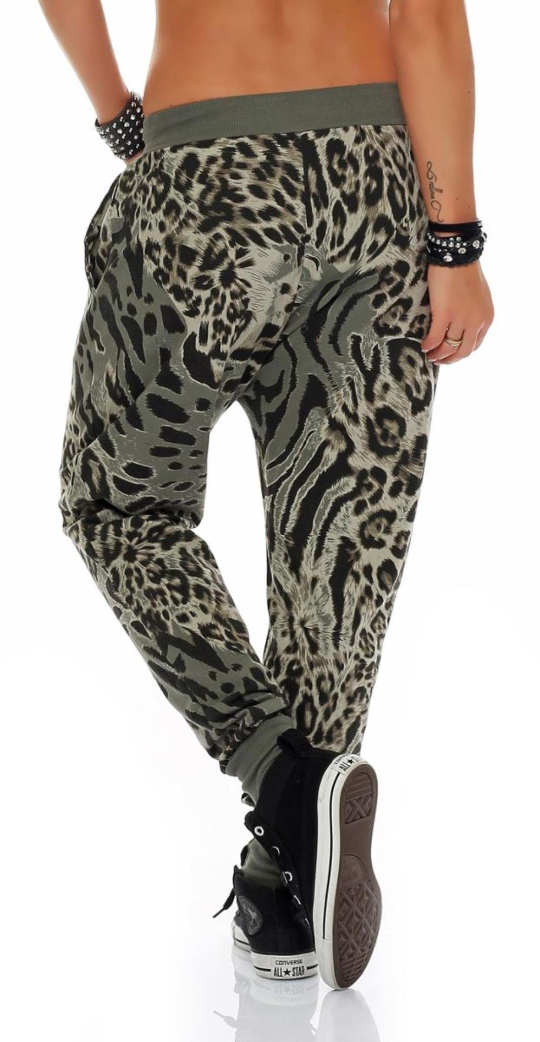 malito more than fashion Sweathose malito Damen Sweatpants im Leo Design, Sporthose mit Reißverschluss Alloverdruck Einheitsgröße