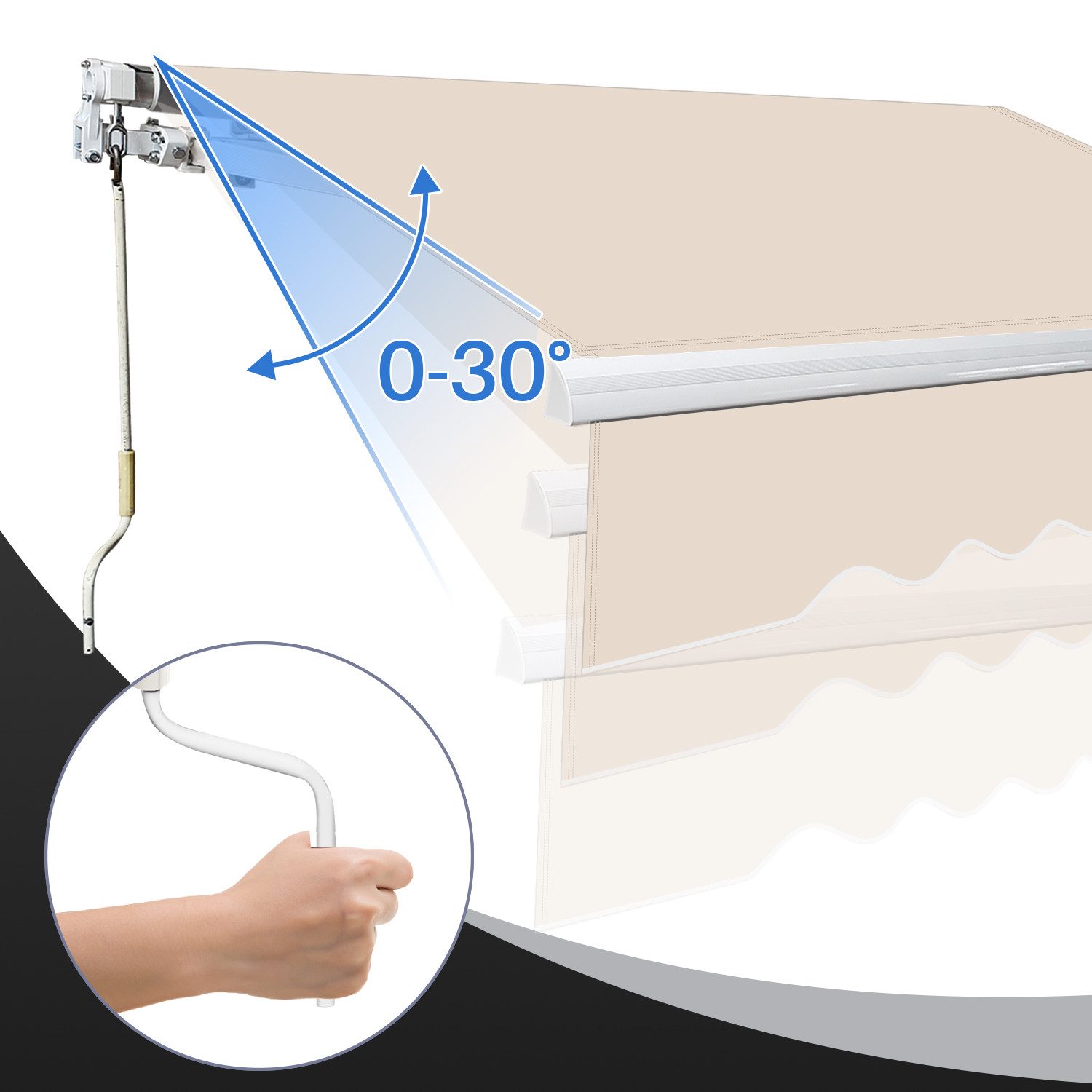 Clanmacy Markise Gelenkarmmarkise Balkonmarkise Sonnenmarkise UV-Schutz 350x300cm Beige – Bild 3 von 5