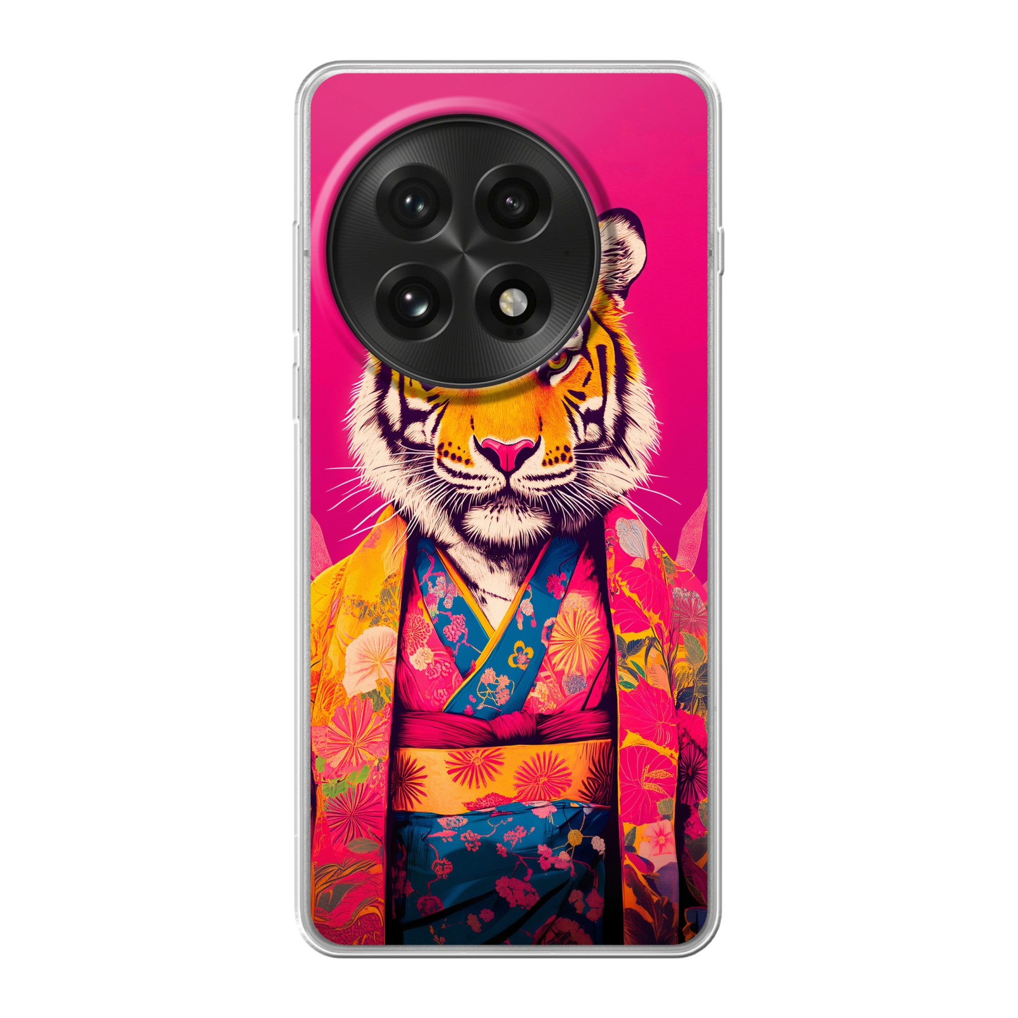 MuchoWow Handyhülle für OnePlus 13 Tiger - Kimono - Pflanzen - Rosa, Phone Case, Silikon, Schutzhülle Dünn