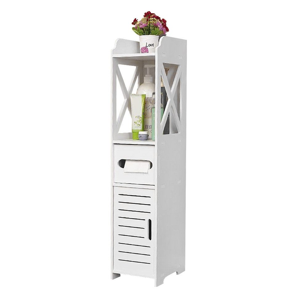 JEOBEST Badkommode Badezimmerschrank mit Toilettenpapierhalter, (1-St, Badregal), Schmal mit Tür, 20x20x80 cm