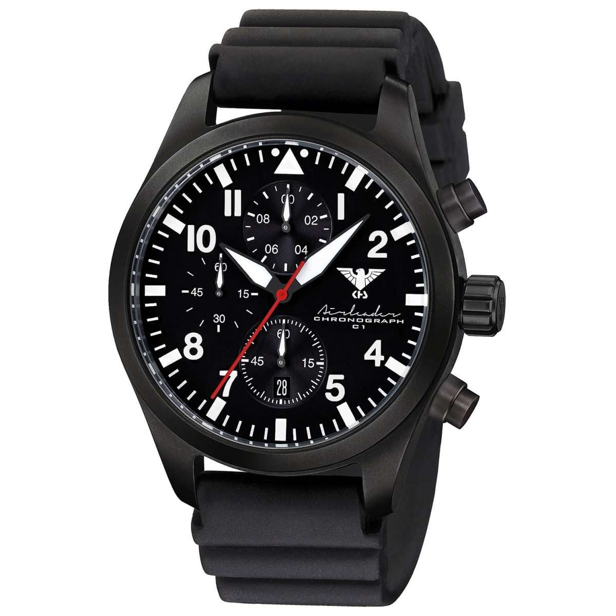KHS Quarzuhr AIRBSC.DB, Herrenuhr Airleader Chronograph Schwarz mit Taucherband