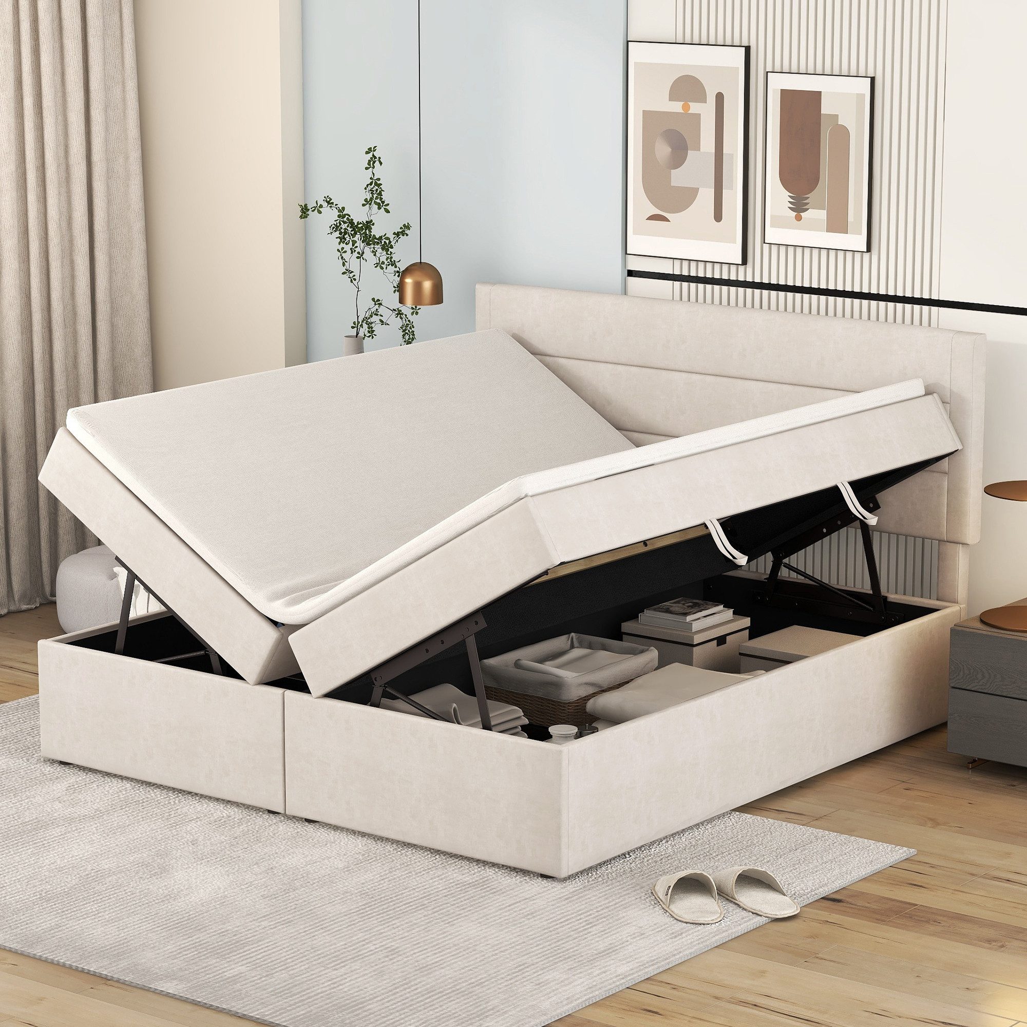 TavilaEcon Boxspringbett Polsterbett Funktionsbett, Lattenrost aus Metallra günstig online kaufen