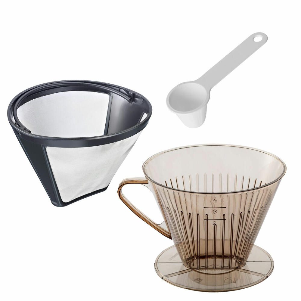 Permanentfilter Set, 3tlg., Dauerfilter, Kaffeefilter Gr. 4 + Dosierlöffel
