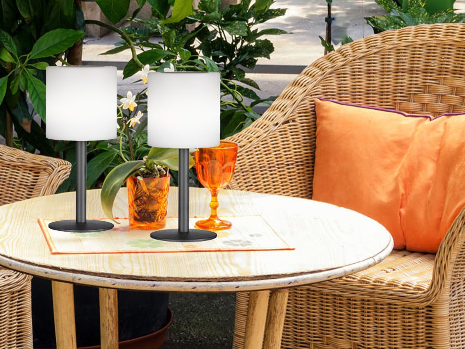 easy! BY FHL LED Außen-Tischleuchte, USB-Ladefunktion, LED fest integriert, Warmweiß, RGB Farbwechsler, 2er SET Solarlampen Outdoor & Innen ohne Strom-Kabel, USB Solarlichter