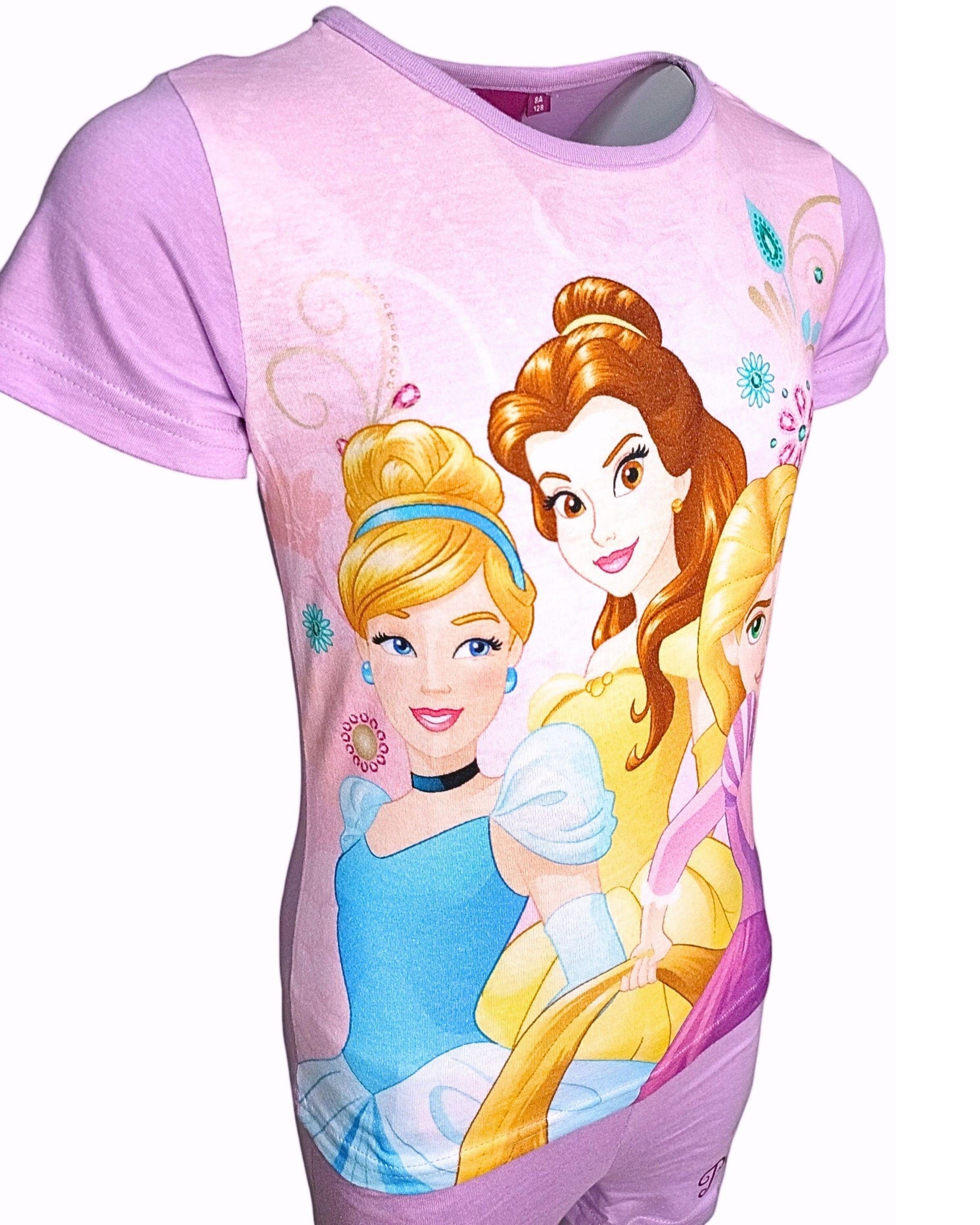 Set tlg) Rapunzel & Mädchen Belle & cm (2 Shorty Kurze Princess Cinderella, 98 - 128 Gr. Lila Hose T-Shirt Disney