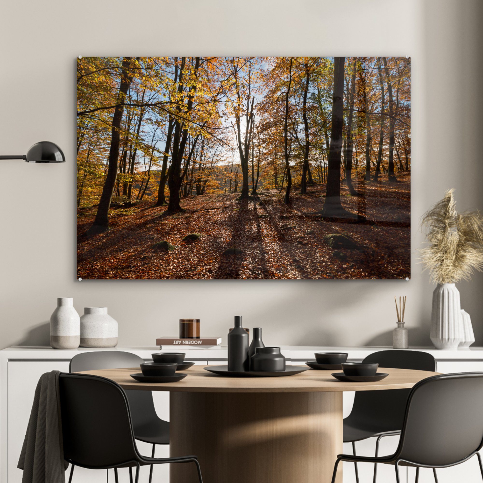 MuchoWow Acrylglasbild Herbstfarben in den & St), (1 Schlafzimmer Nationalparks Wohnzimmer Wäldern Acrylglasbilder in des Schweden, Söderåsen