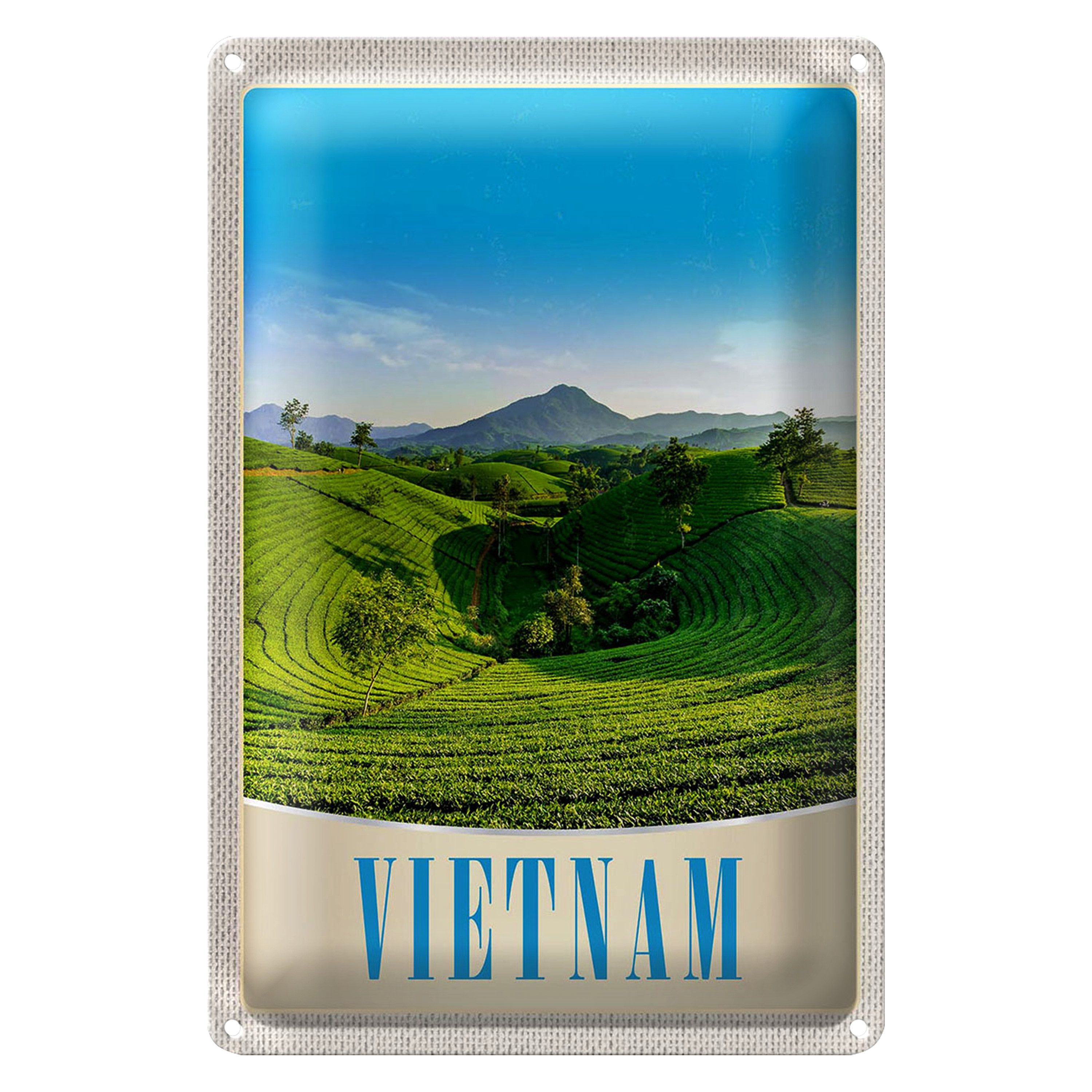 Roomando Metallschild Reise 30x40cm Vietnam Natur Wiese Ackkerbau Bäume