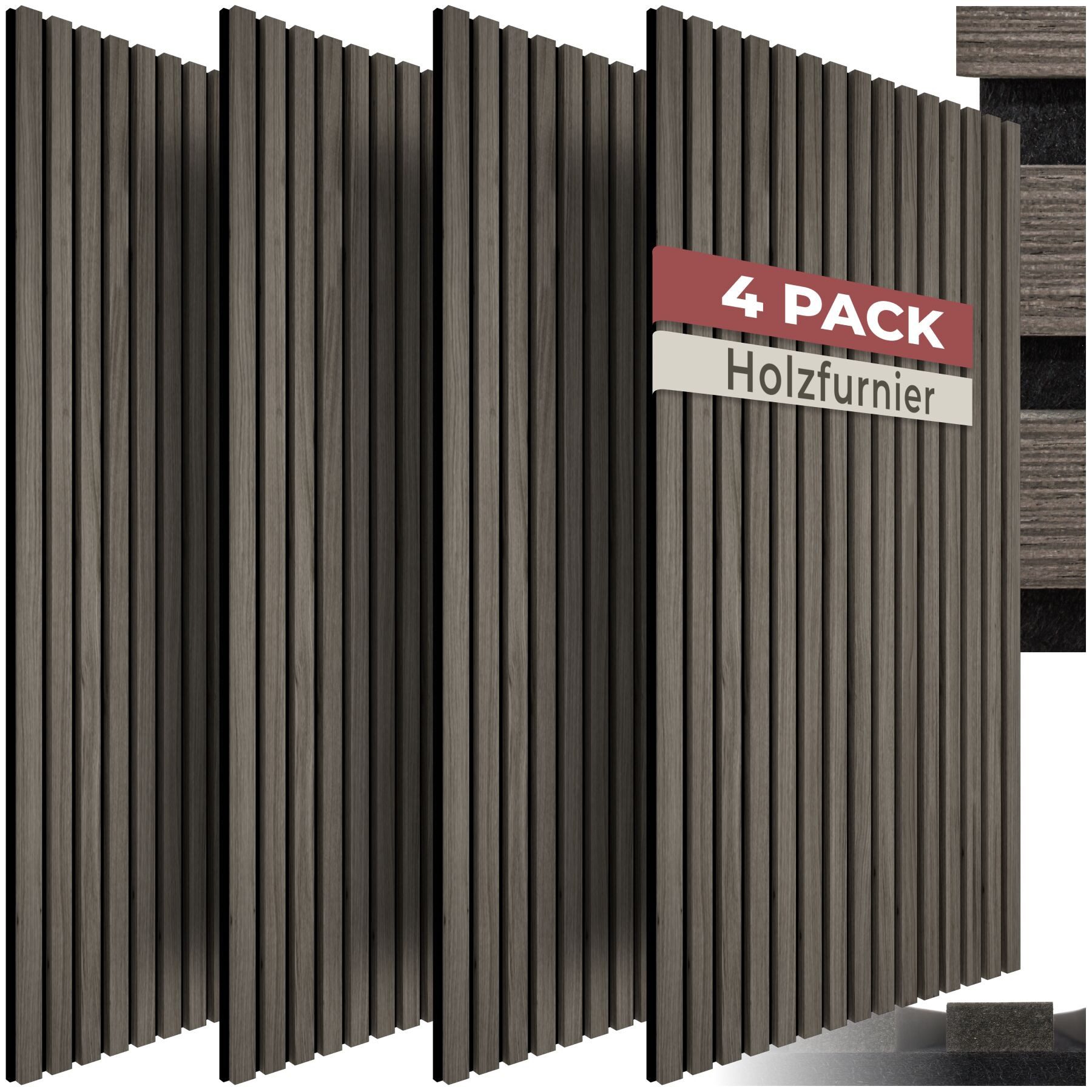 tectake Wandpaneel Schallschutzpanel Echtholzfurnier 110x50 cm, 3D, schallabsorbierend, BxL: 50x110 cm, (Schallabsorber Wand Sonic Wall IV, 4-tlg., in Eiche grau) zuschneidbar, einfache Montage mit Kleber und Schrauben