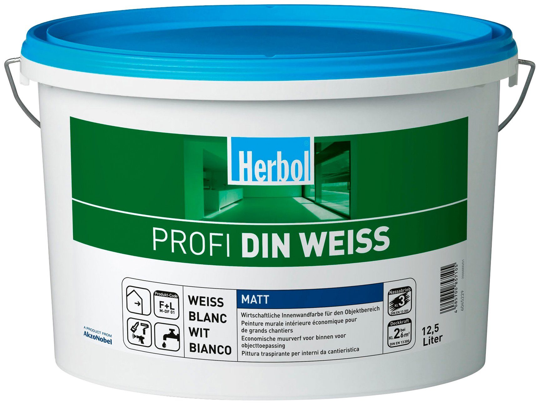 Herbol Wand- und Deckenfarbe Profi DIN altweiß, 12,5 Liter, weiß